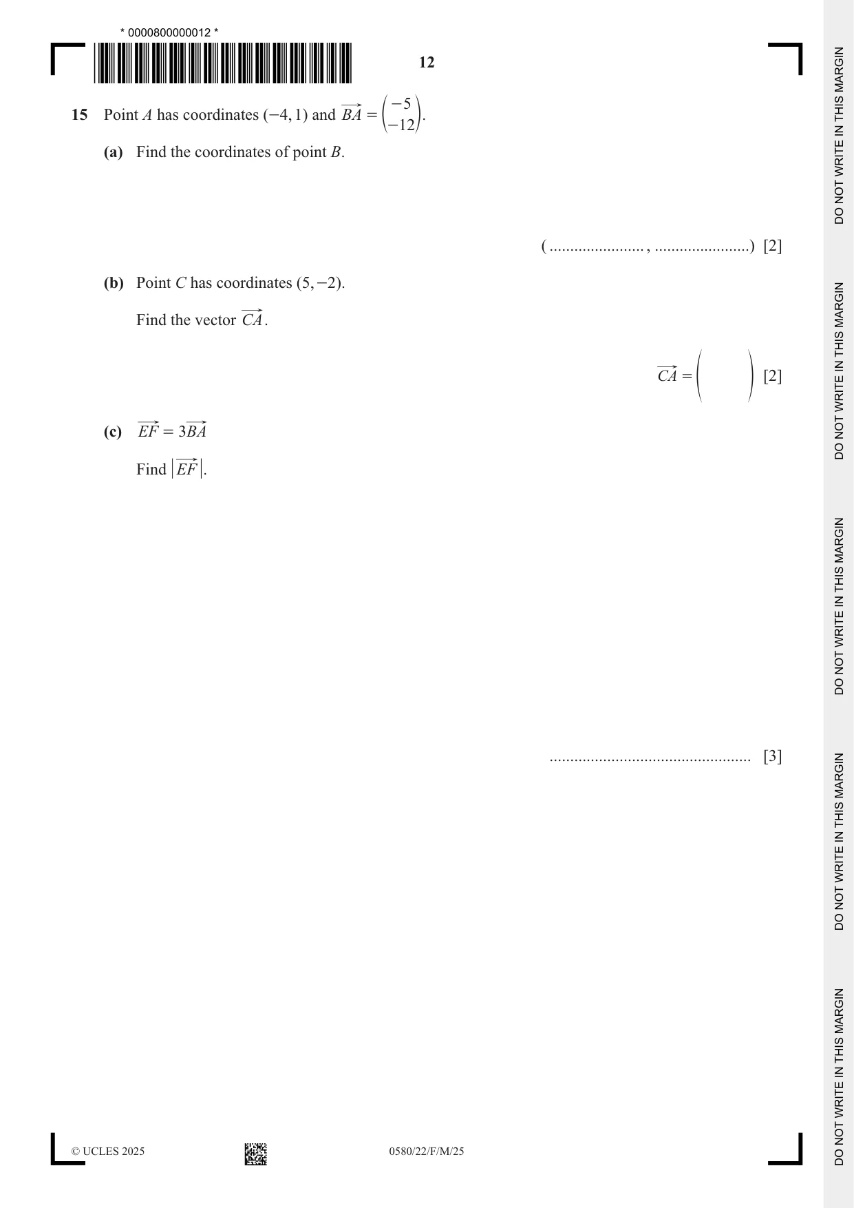 Cambridge IGCSE Mathematics 0580 2025 Feb/March Paper 2 · Variant 2 question paper, page 12 of 20