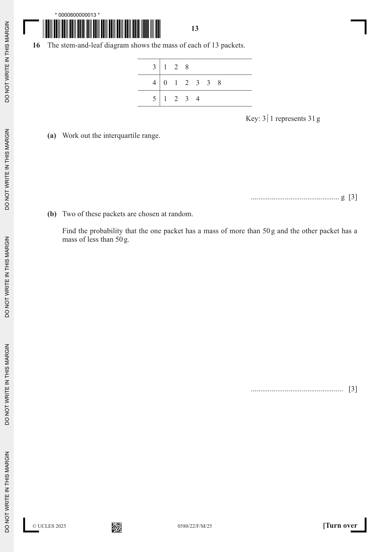 Cambridge IGCSE Mathematics 0580 2025 Feb/March Paper 2 · Variant 2 question paper, page 13 of 20