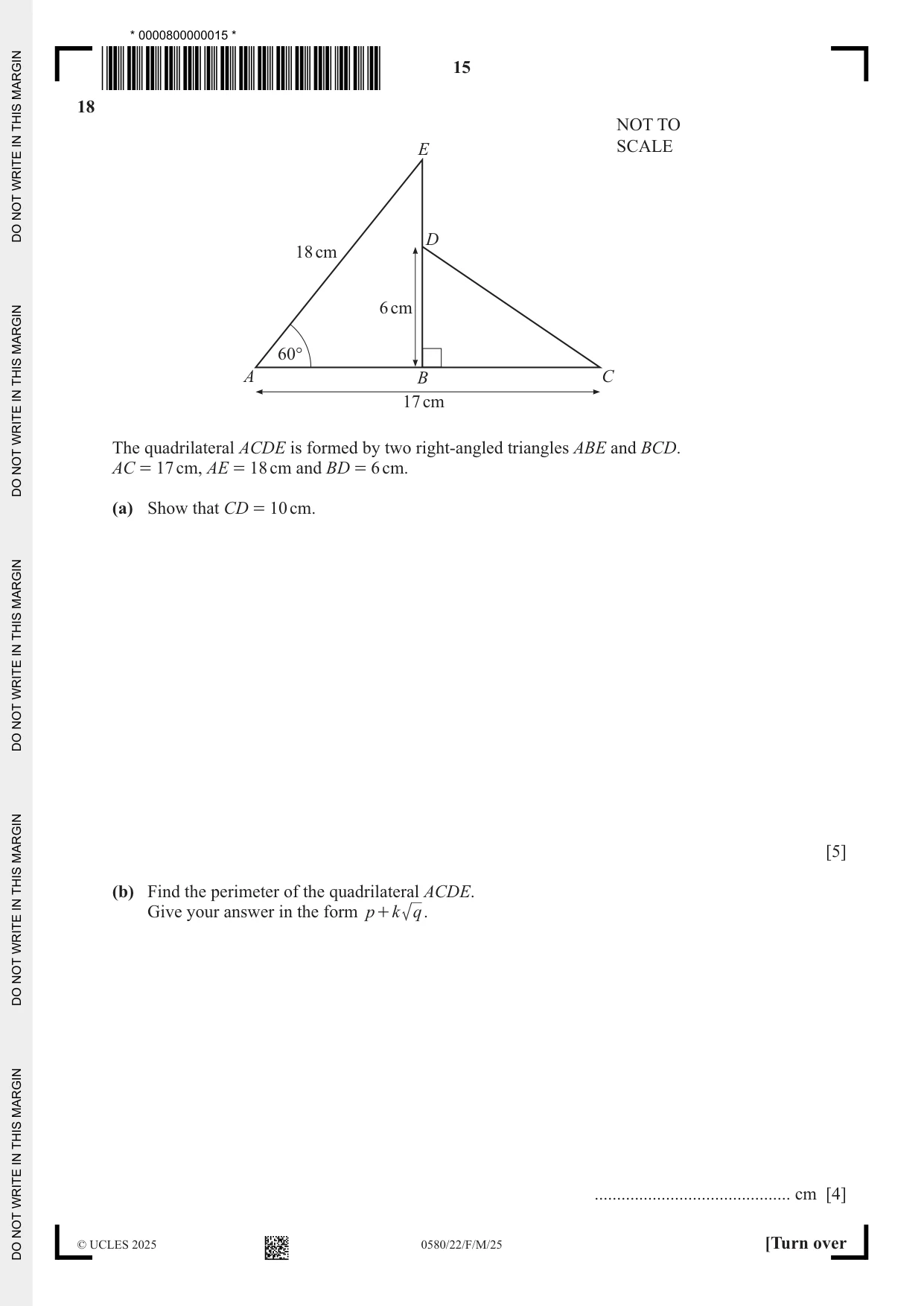 Cambridge IGCSE Mathematics 0580 2025 Feb/March Paper 2 · Variant 2 question paper, page 15 of 20