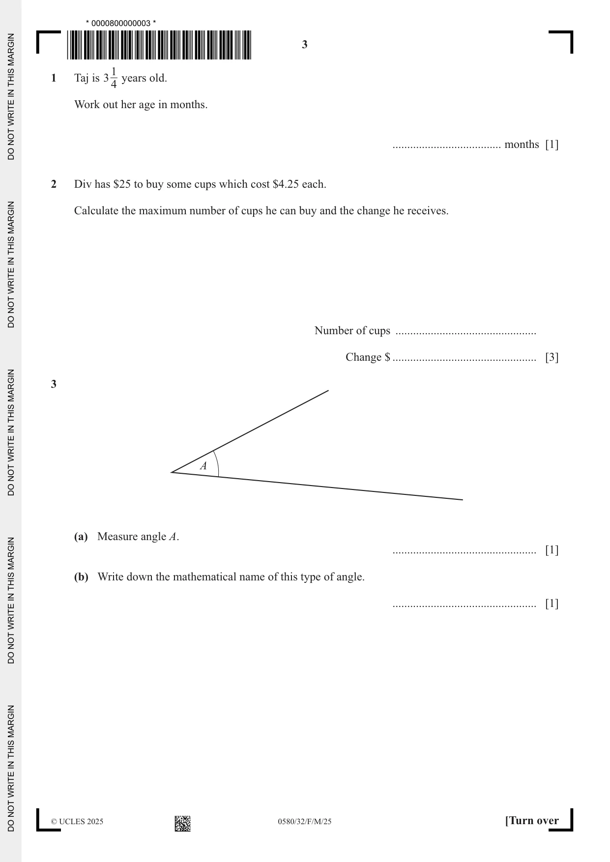 Cambridge IGCSE Mathematics 0580 2025 Feb/March Paper 3 · Variant 2 question paper, page 3 of 16