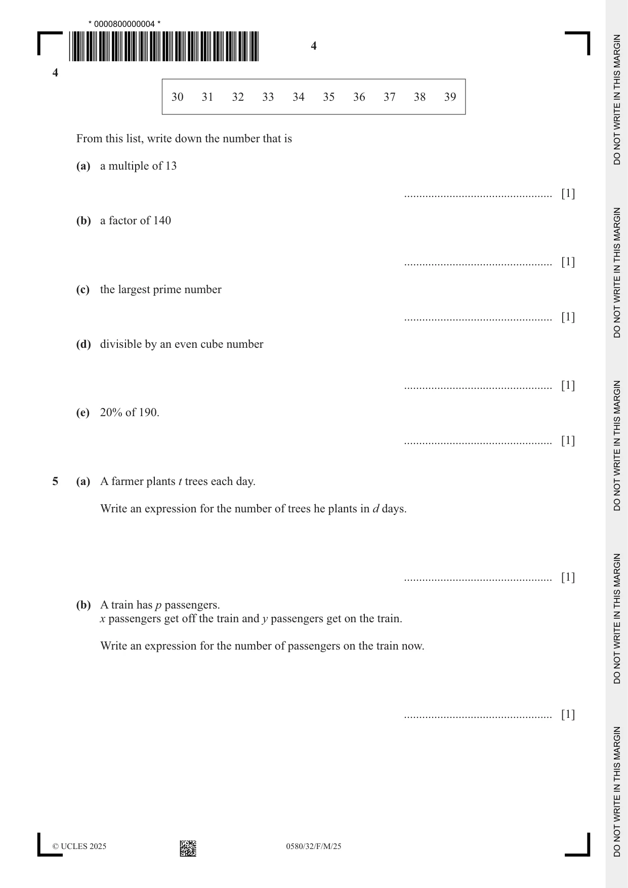 Cambridge IGCSE Mathematics 0580 2025 Feb/March Paper 3 · Variant 2 question paper, page 4 of 16