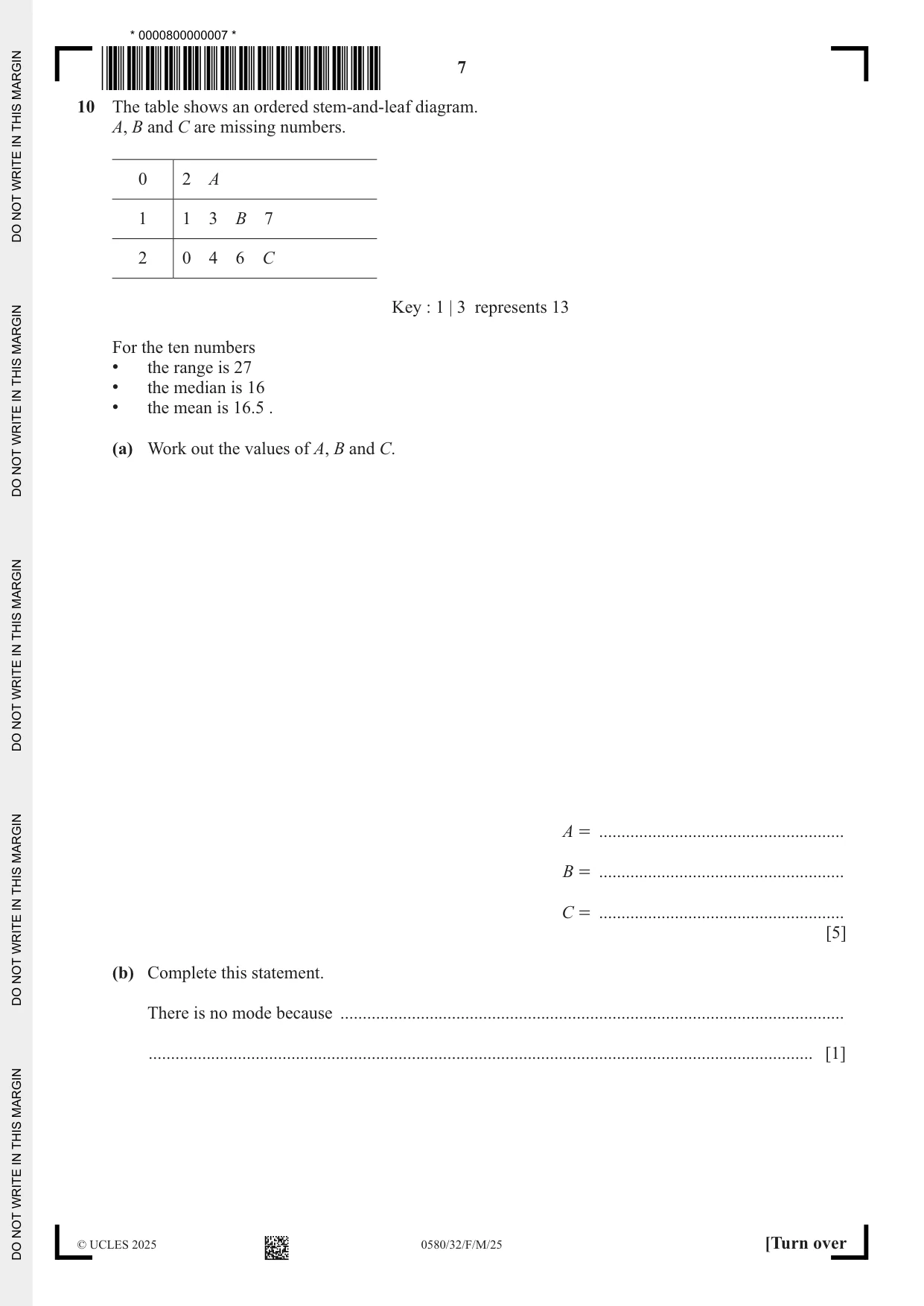 Cambridge IGCSE Mathematics 0580 2025 Feb/March Paper 3 · Variant 2 question paper, page 7 of 16