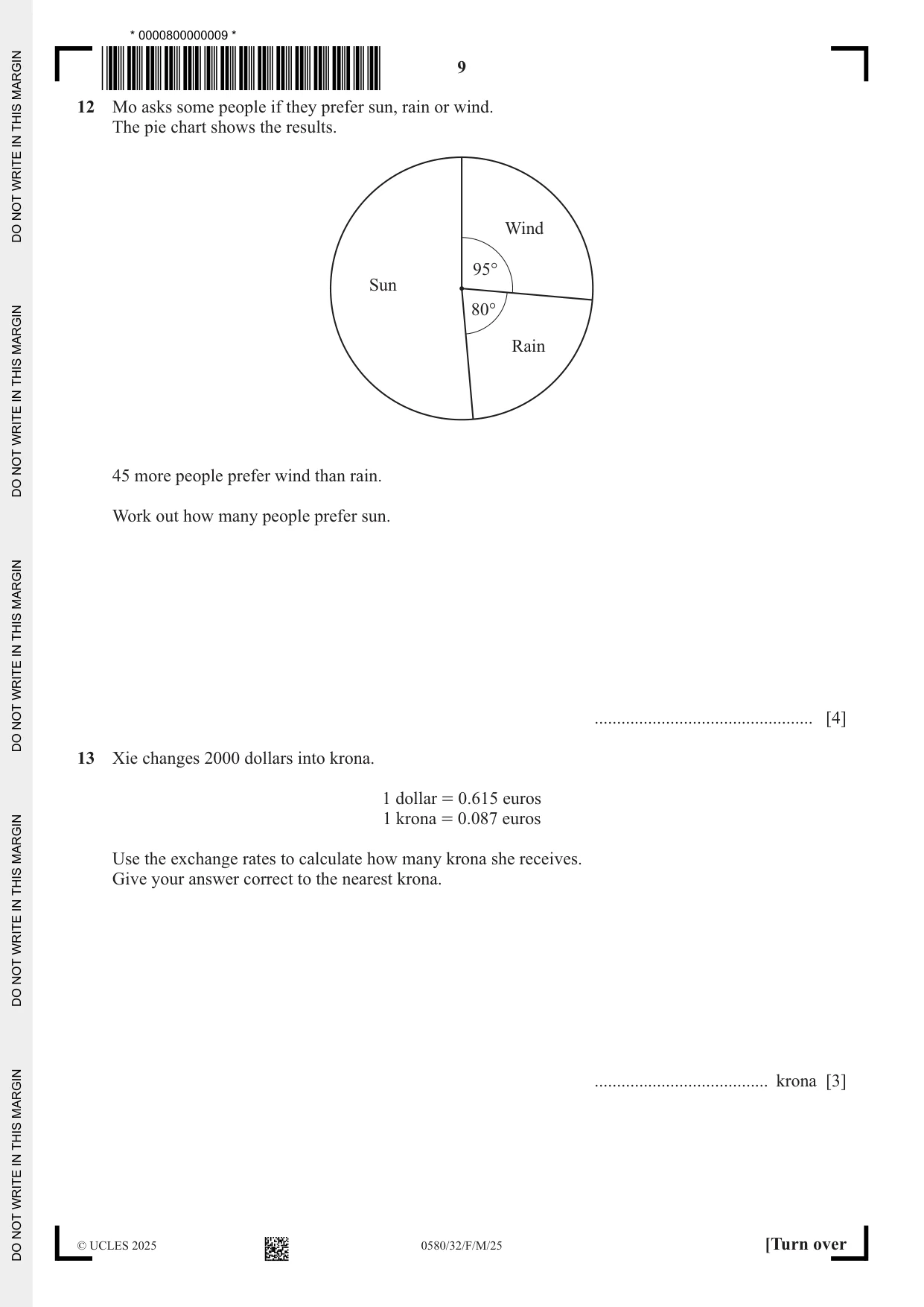 Cambridge IGCSE Mathematics 0580 2025 Feb/March Paper 3 · Variant 2 question paper, page 9 of 16