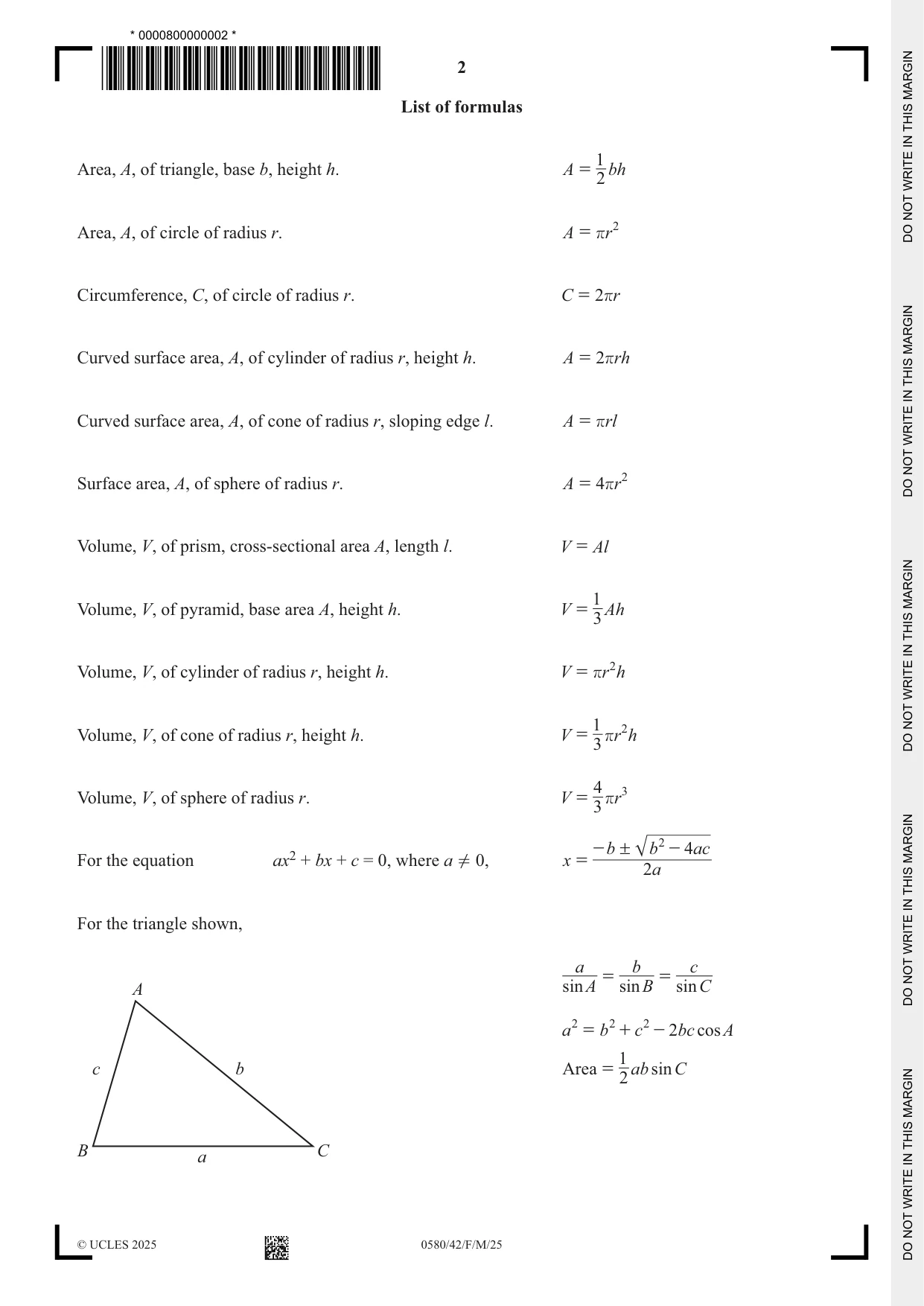 Cambridge IGCSE Mathematics 0580 2025 Feb/March Paper 4 · Variant 2 question paper, page 2 of 16