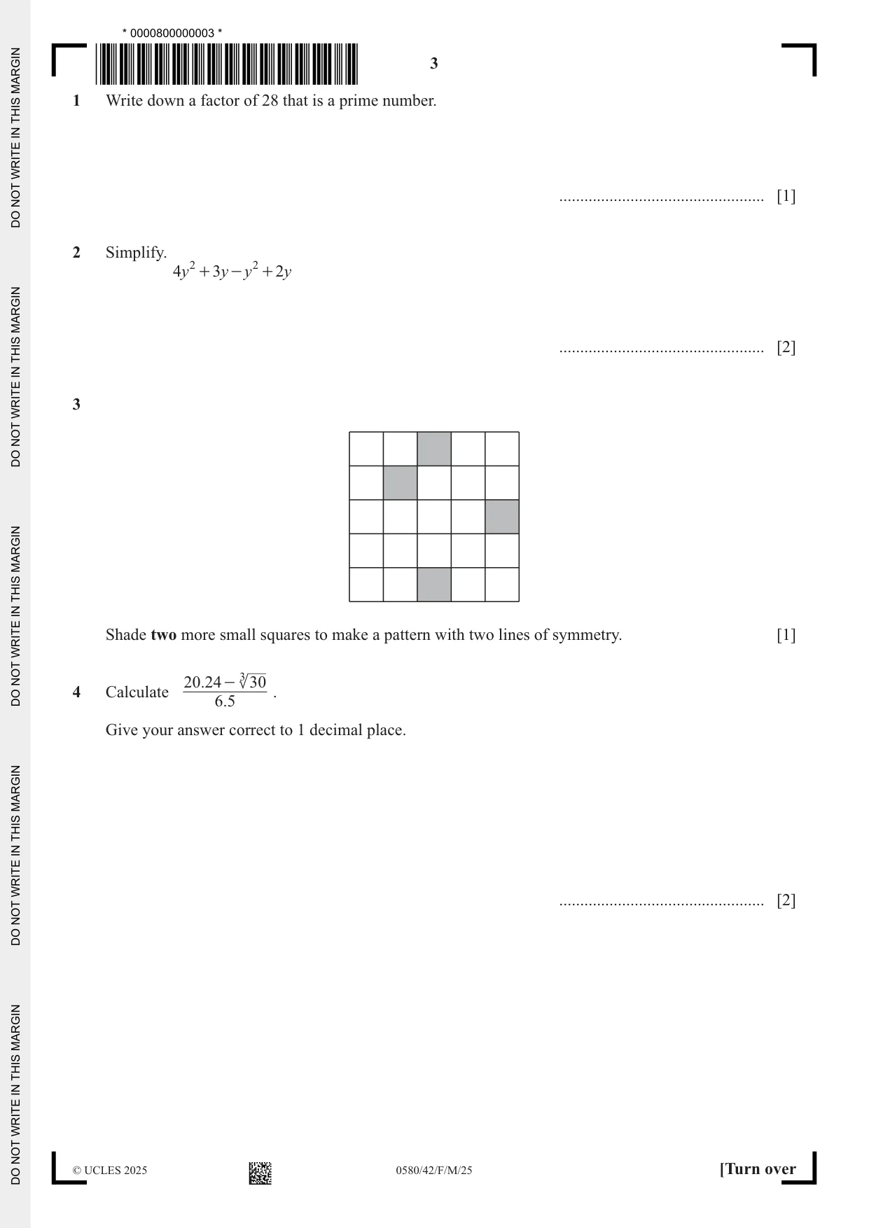 Cambridge IGCSE Mathematics 0580 2025 Feb/March Paper 4 · Variant 2 question paper, page 3 of 16