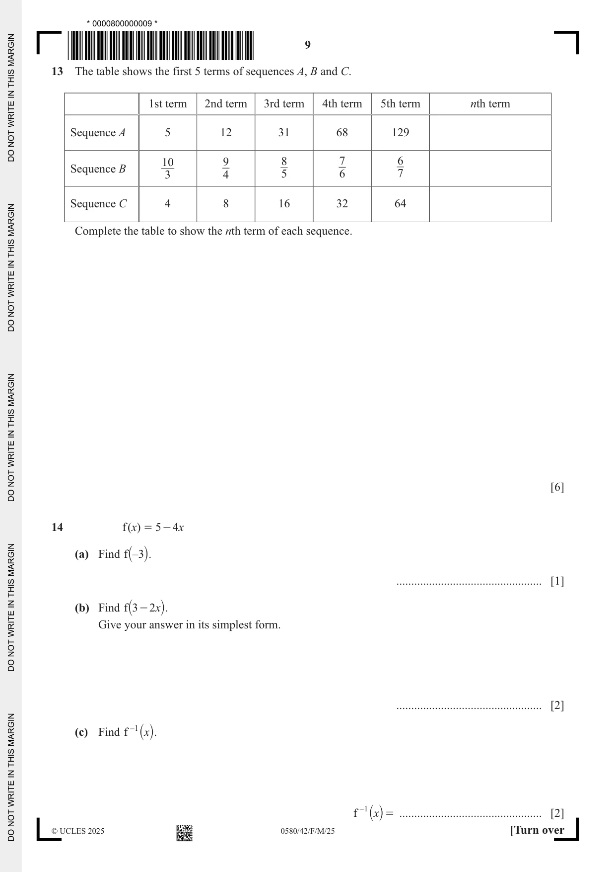 Cambridge IGCSE Mathematics 0580 2025 Feb/March Paper 4 · Variant 2 question paper, page 9 of 16