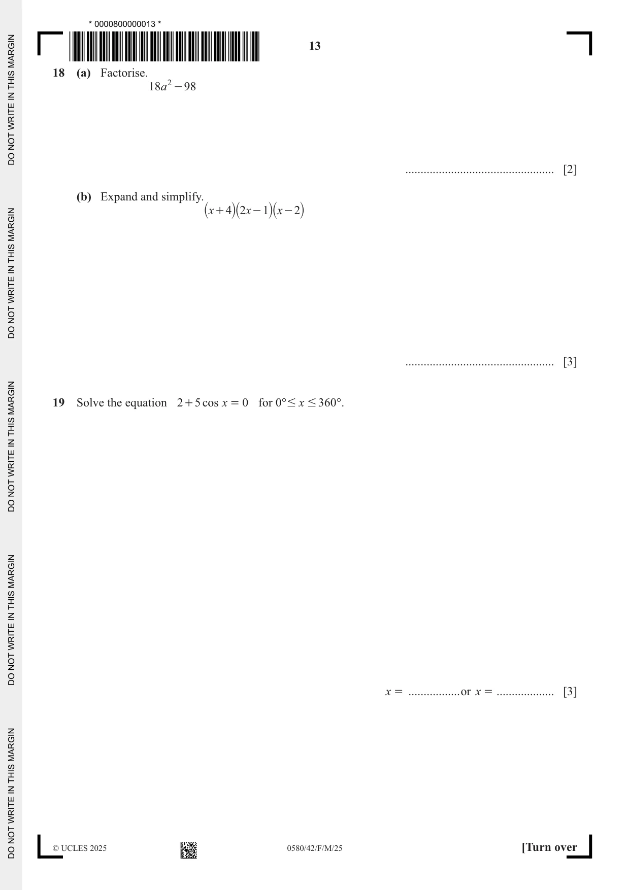 Cambridge IGCSE Mathematics 0580 2025 Feb/March Paper 4 · Variant 2 question paper, page 13 of 16