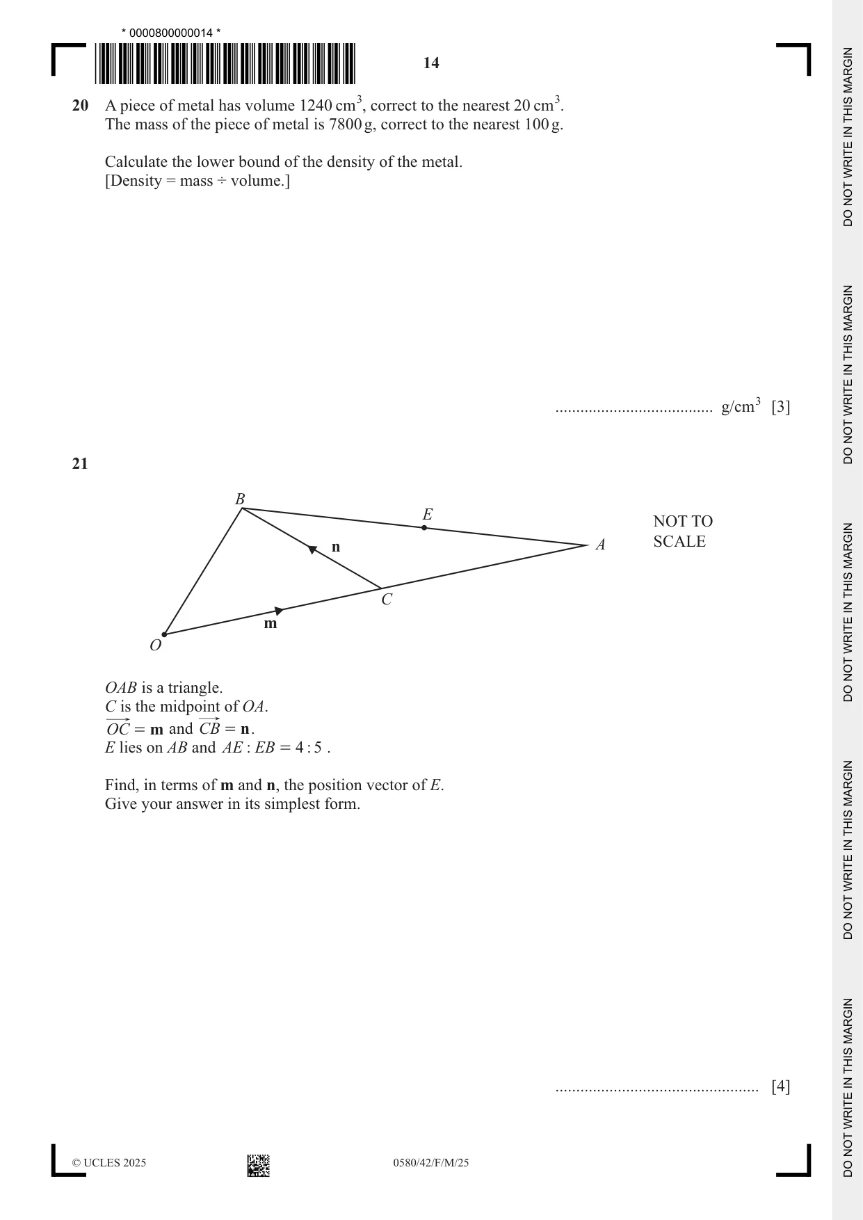 Cambridge IGCSE Mathematics 0580 2025 Feb/March Paper 4 · Variant 2 question paper, page 14 of 16