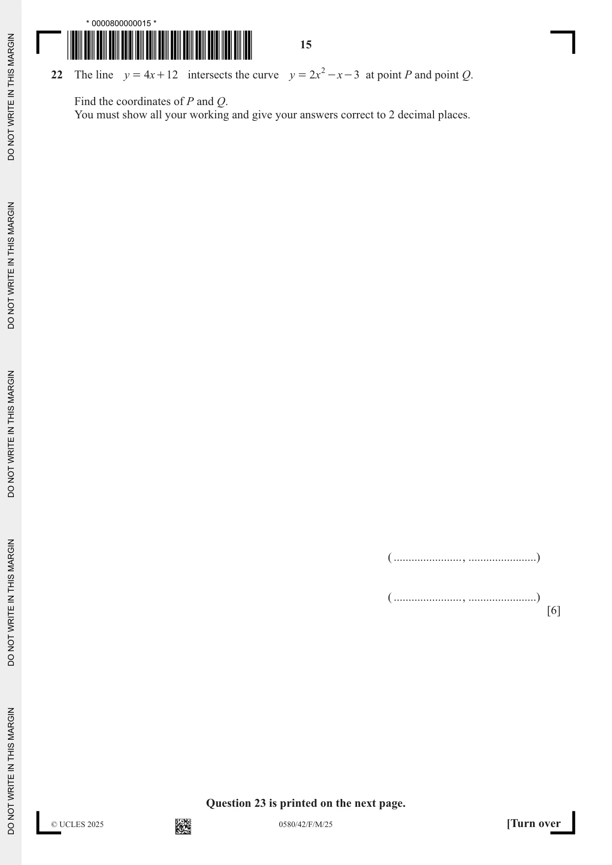 Cambridge IGCSE Mathematics 0580 2025 Feb/March Paper 4 · Variant 2 question paper, page 15 of 16