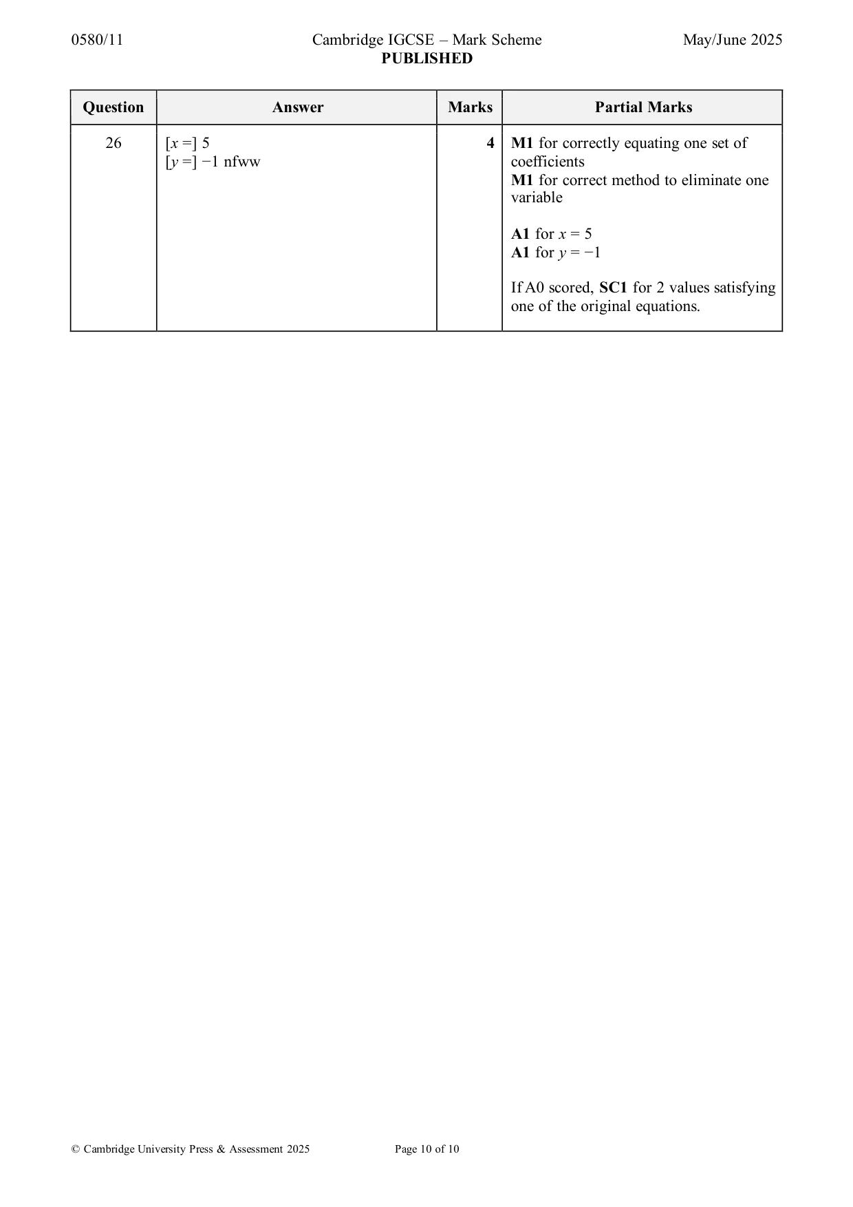 Mark scheme, page 10 of 10
