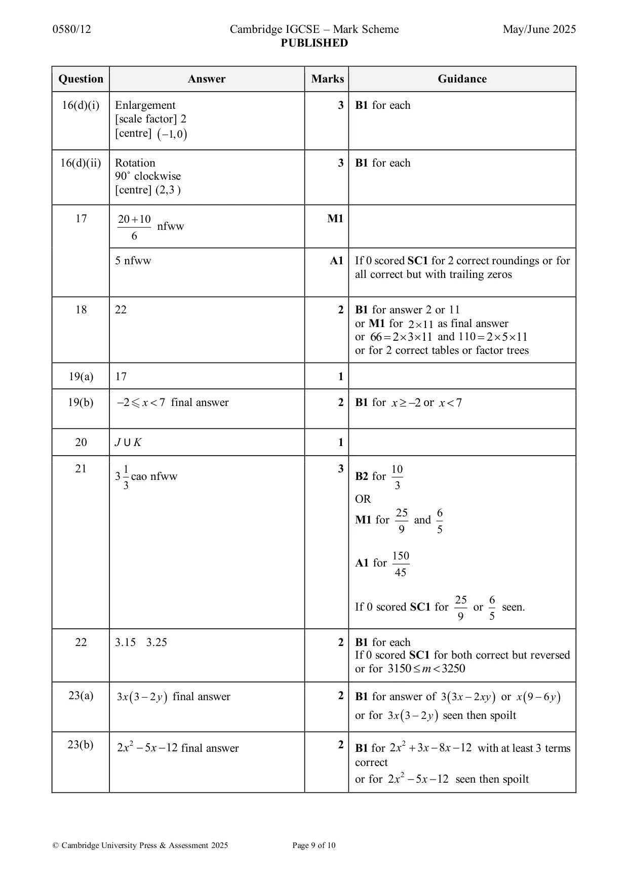 Mark scheme, page 9 of 10