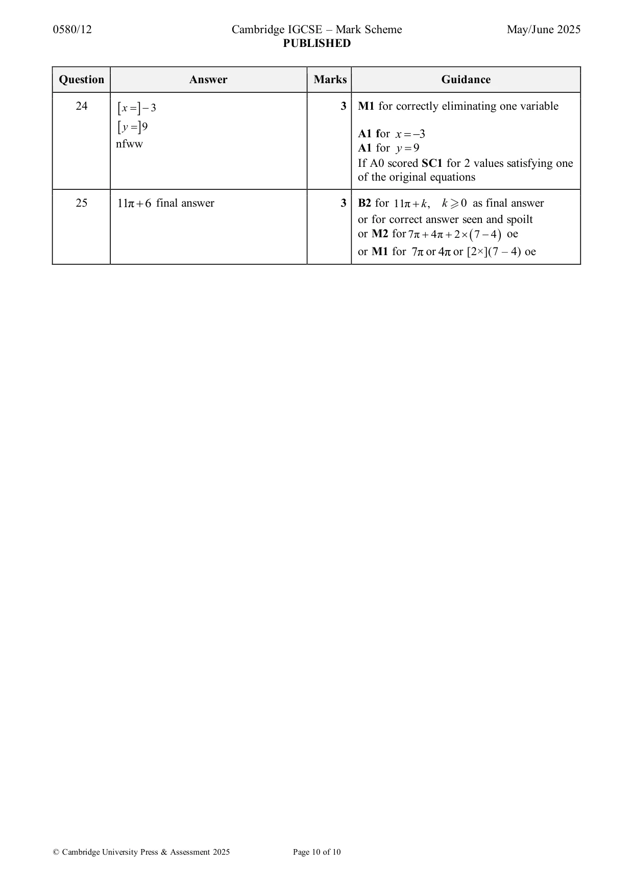 Mark scheme, page 10 of 10
