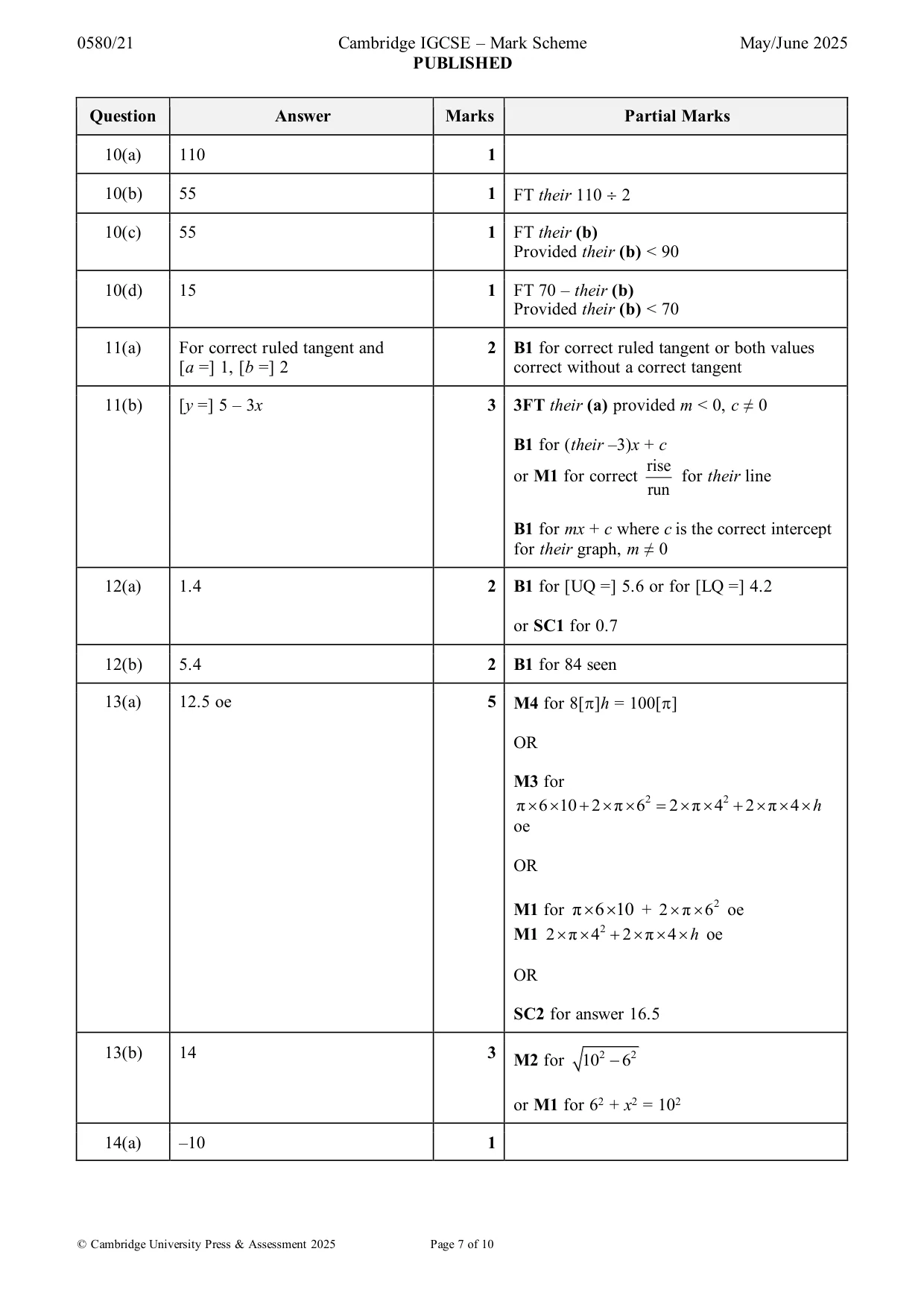 Mark scheme, page 7 of 10