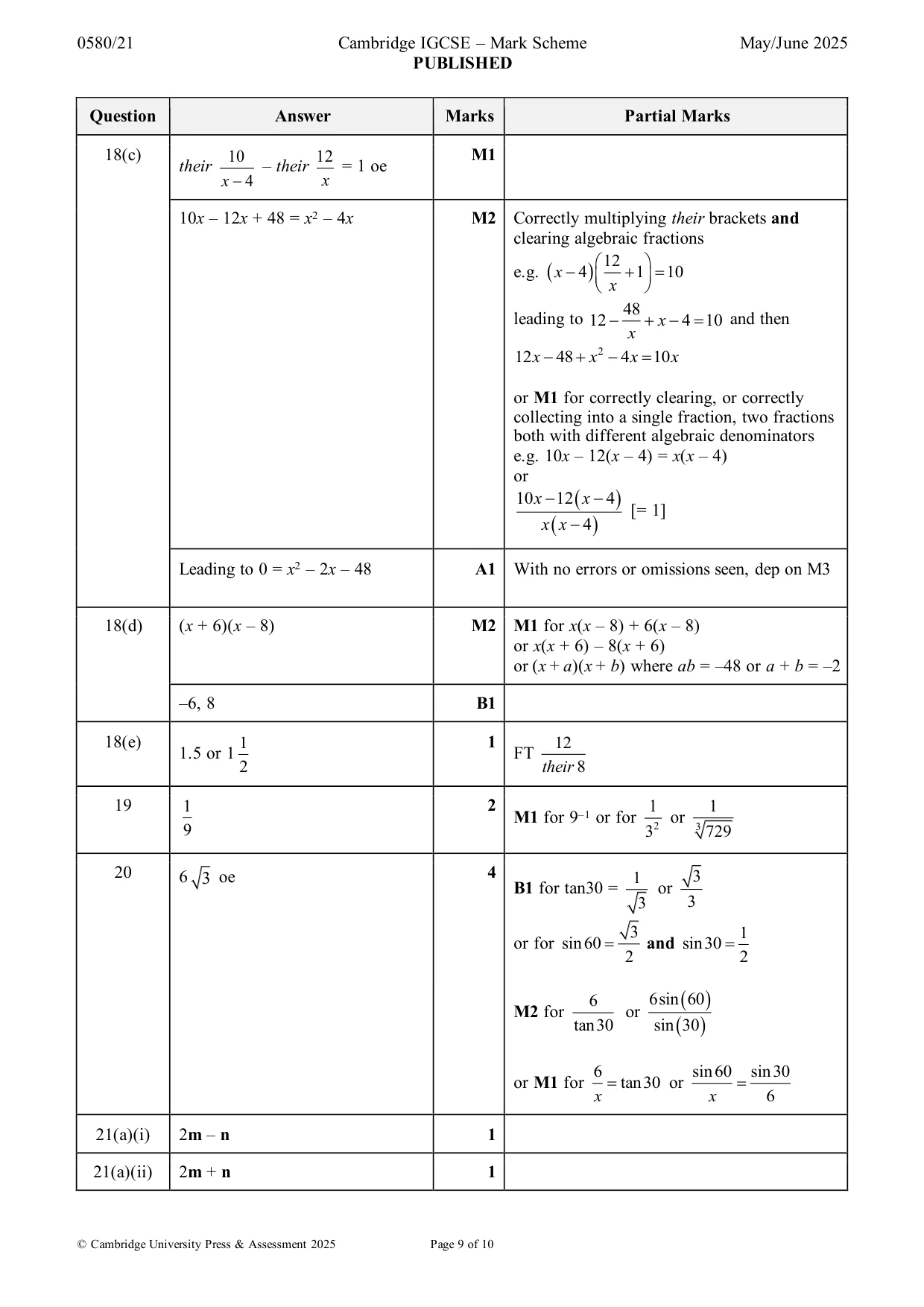 Mark scheme, page 9 of 10