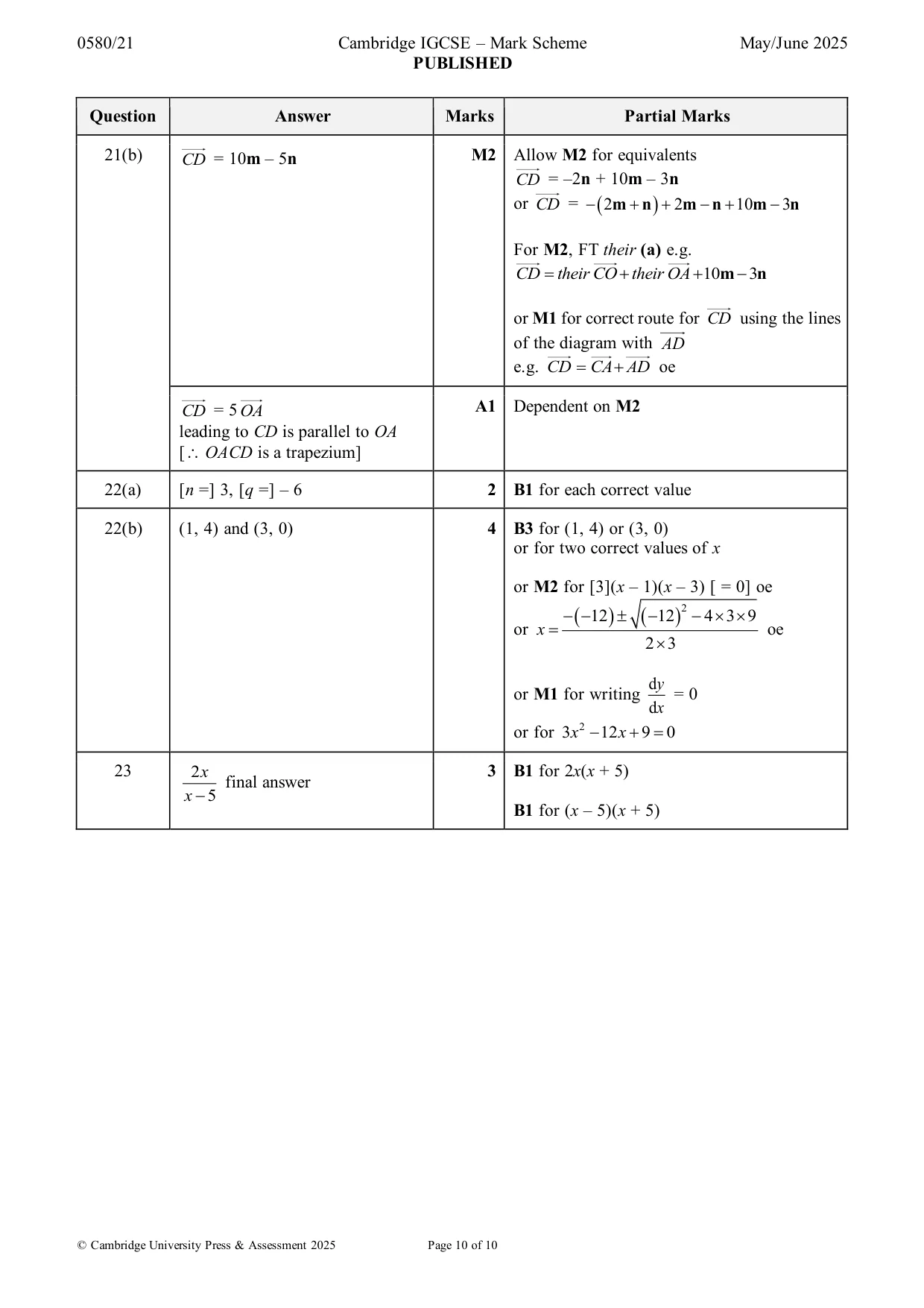 Mark scheme, page 10 of 10