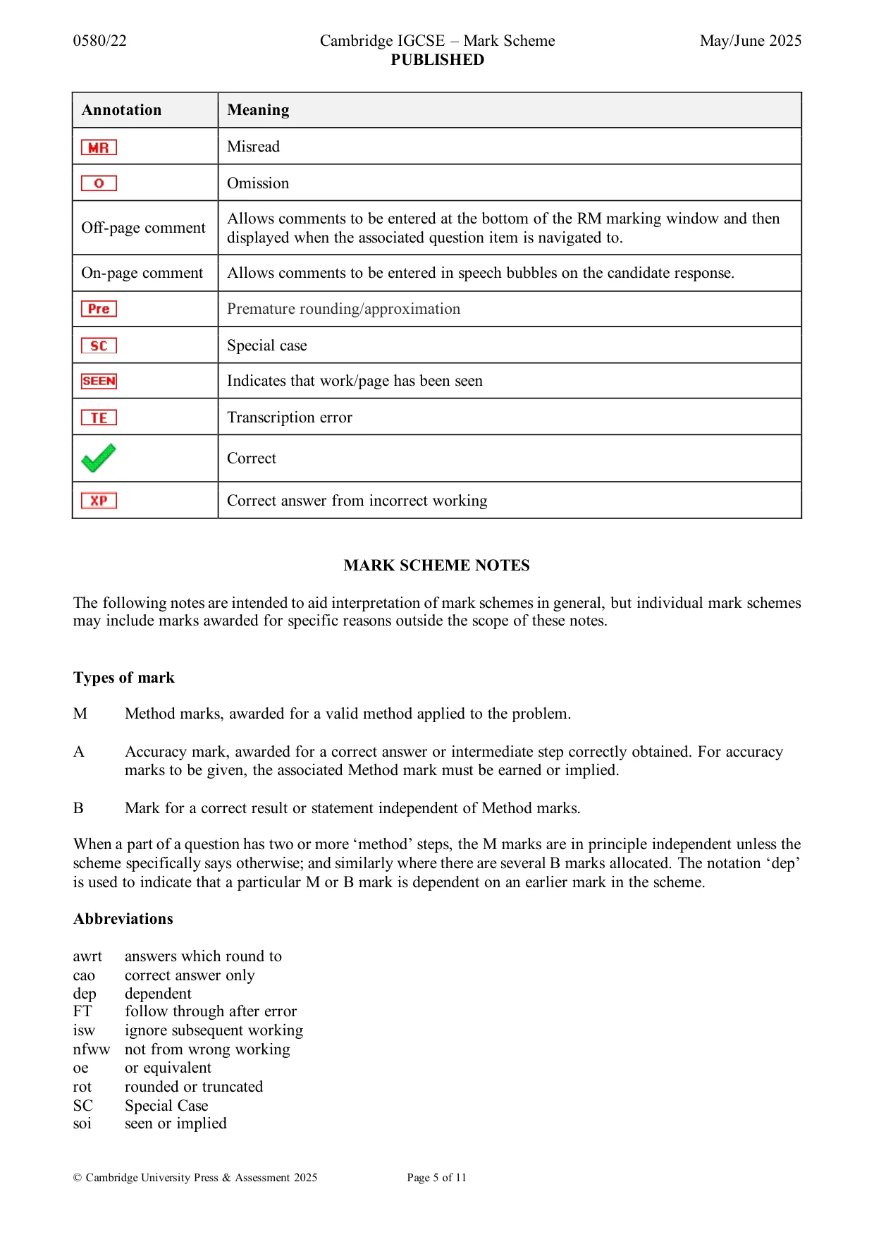 Mark scheme, page 5 of 11