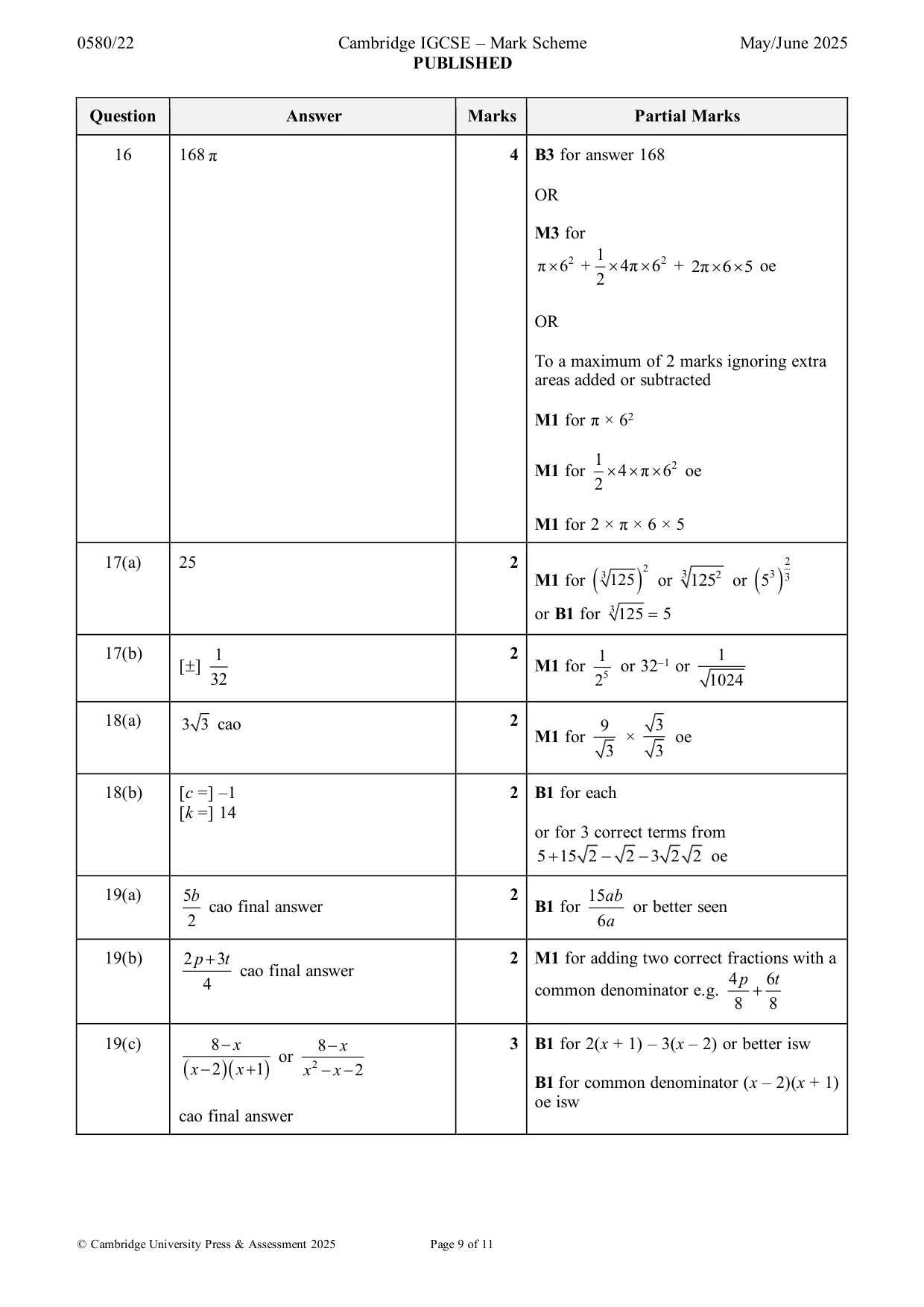Mark scheme, page 9 of 11
