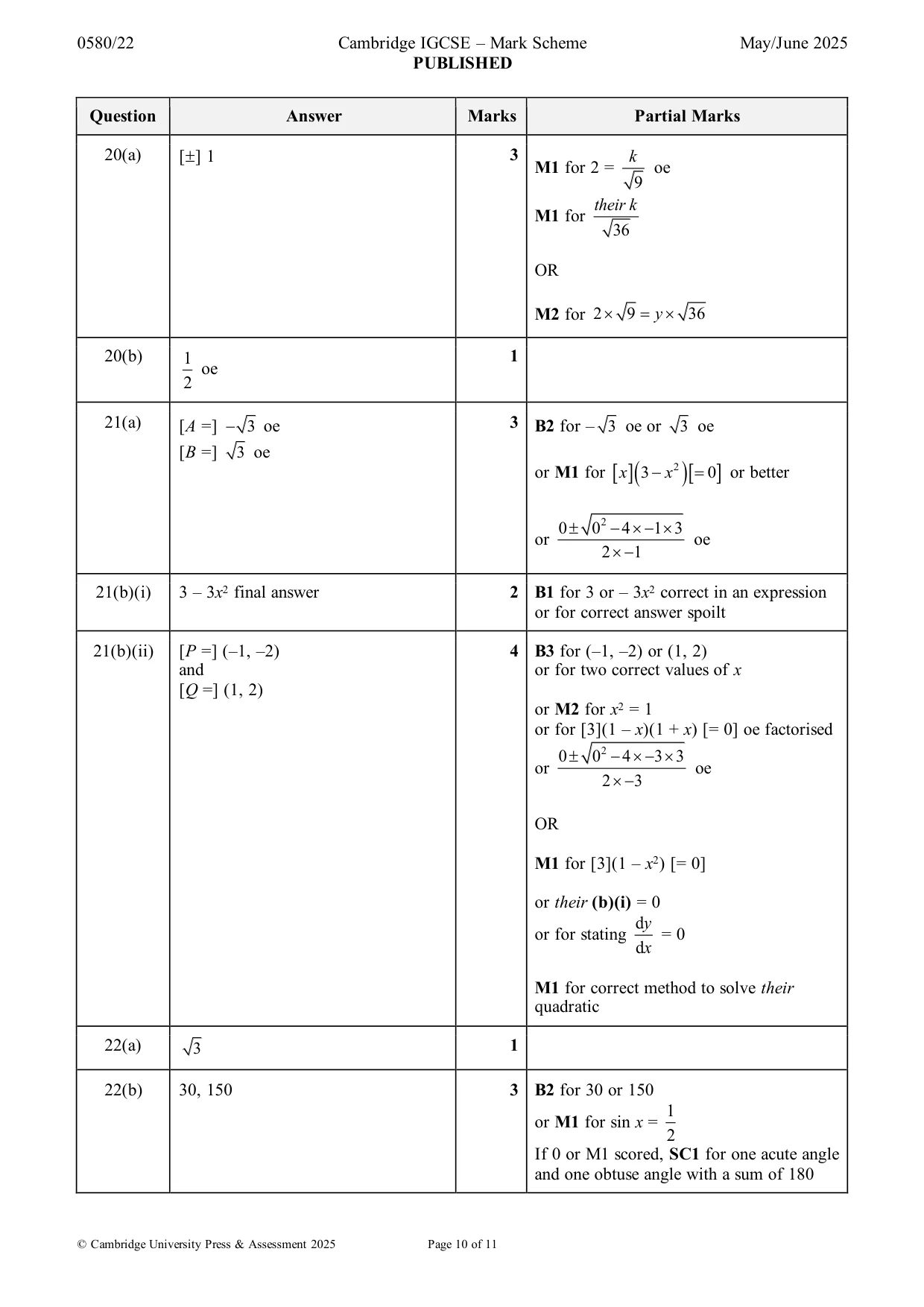 Mark scheme, page 10 of 11