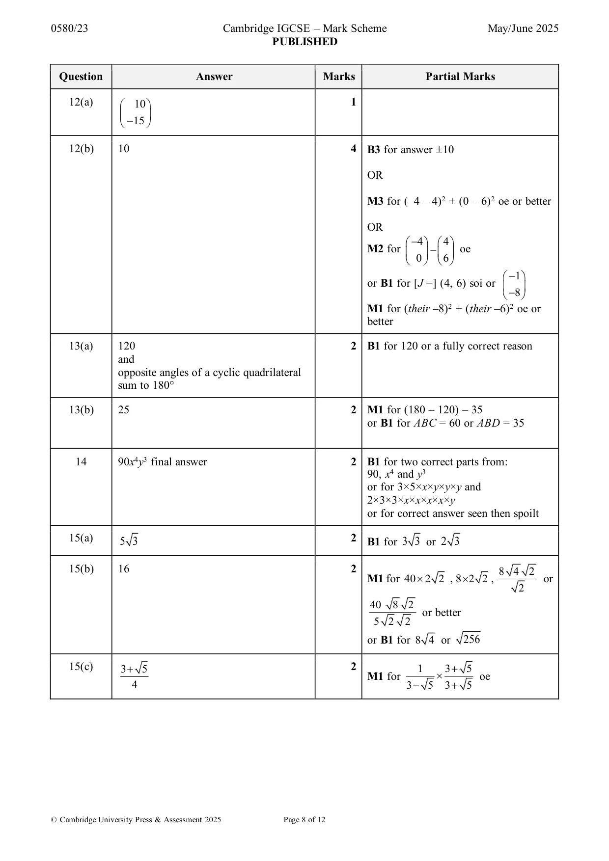 Mark scheme, page 8 of 12