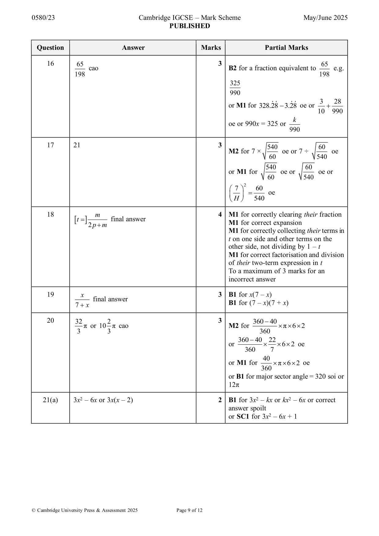 Mark scheme, page 9 of 12
