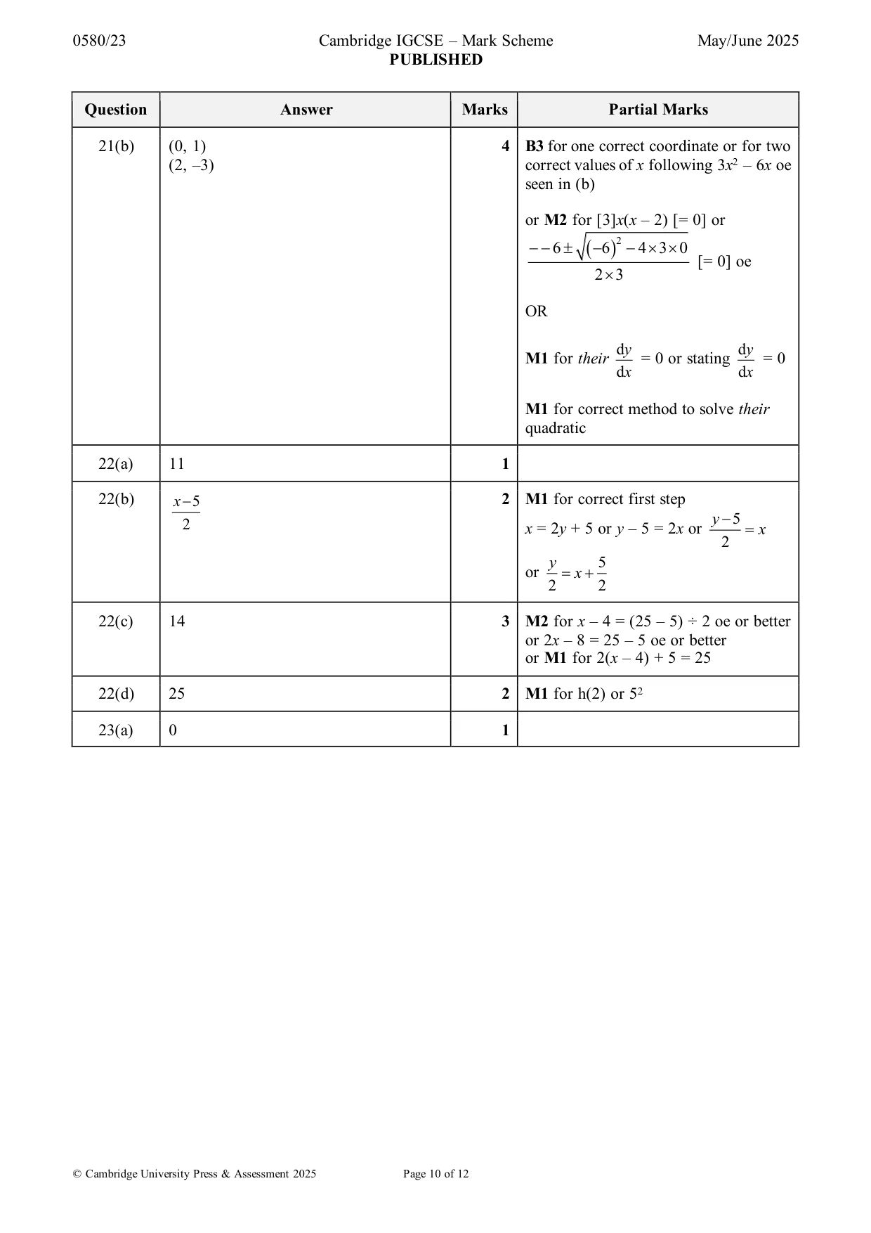 Mark scheme, page 10 of 12