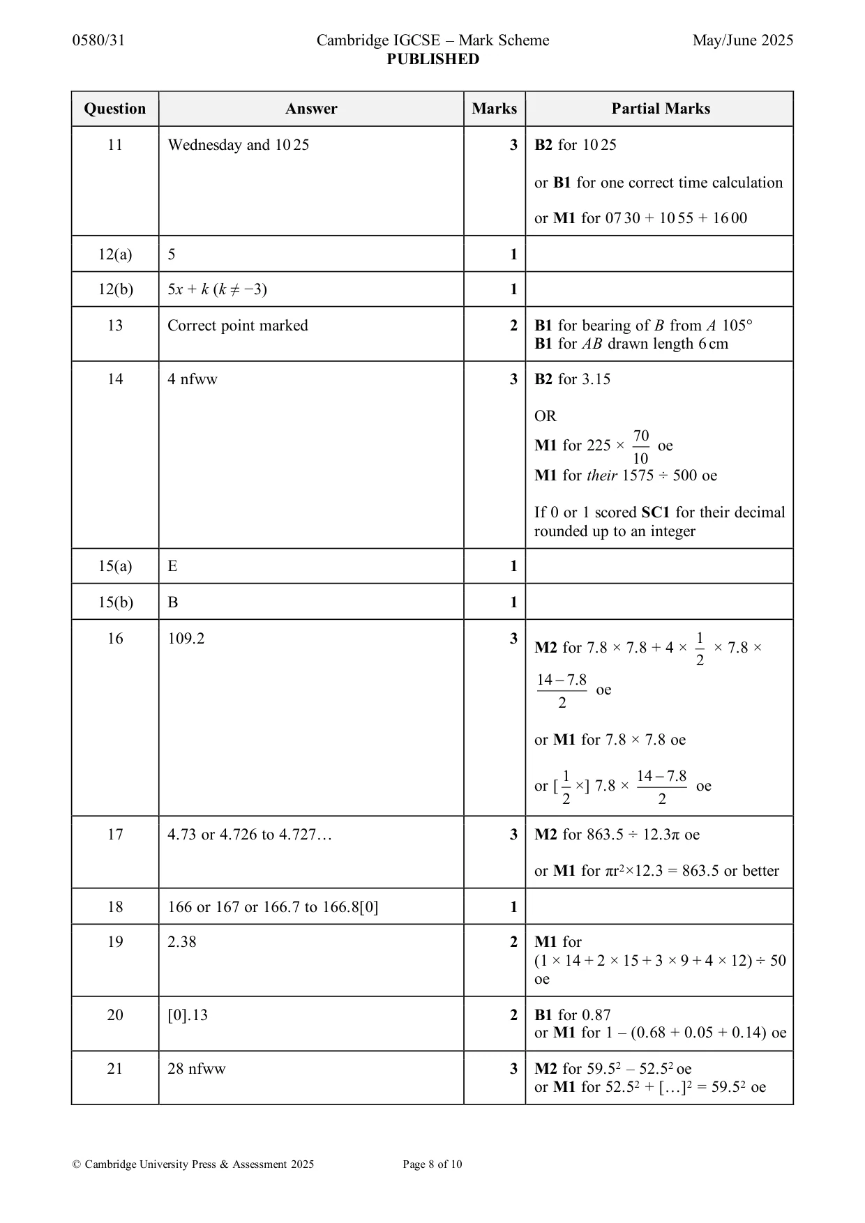 Mark scheme, page 8 of 10