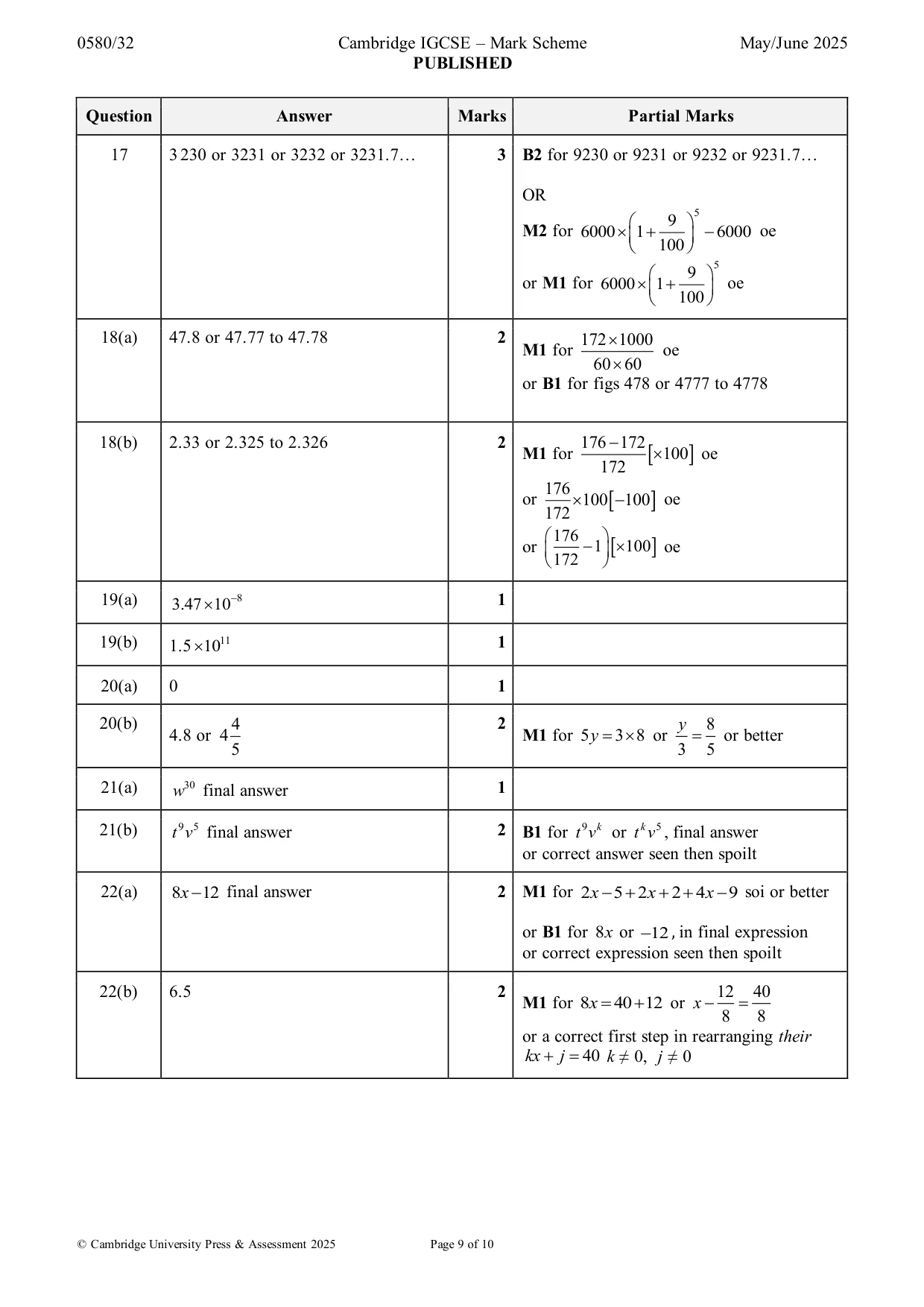 Mark scheme, page 9 of 10