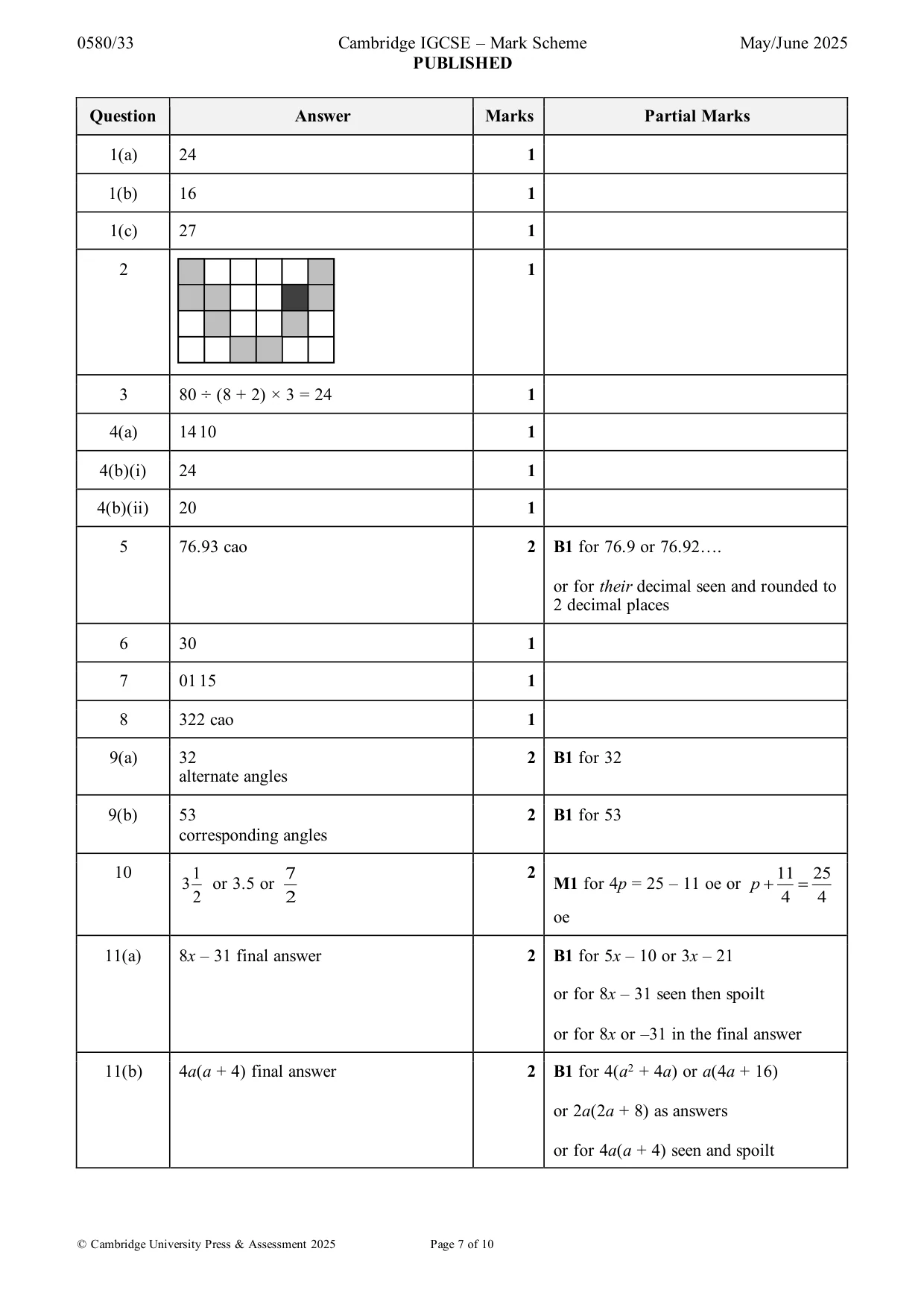Mark scheme, page 7 of 10