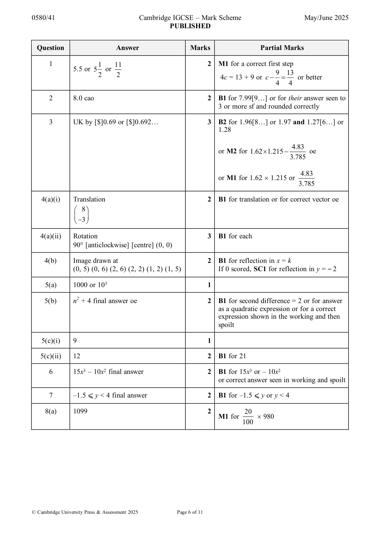Mark scheme, page 6 of 11