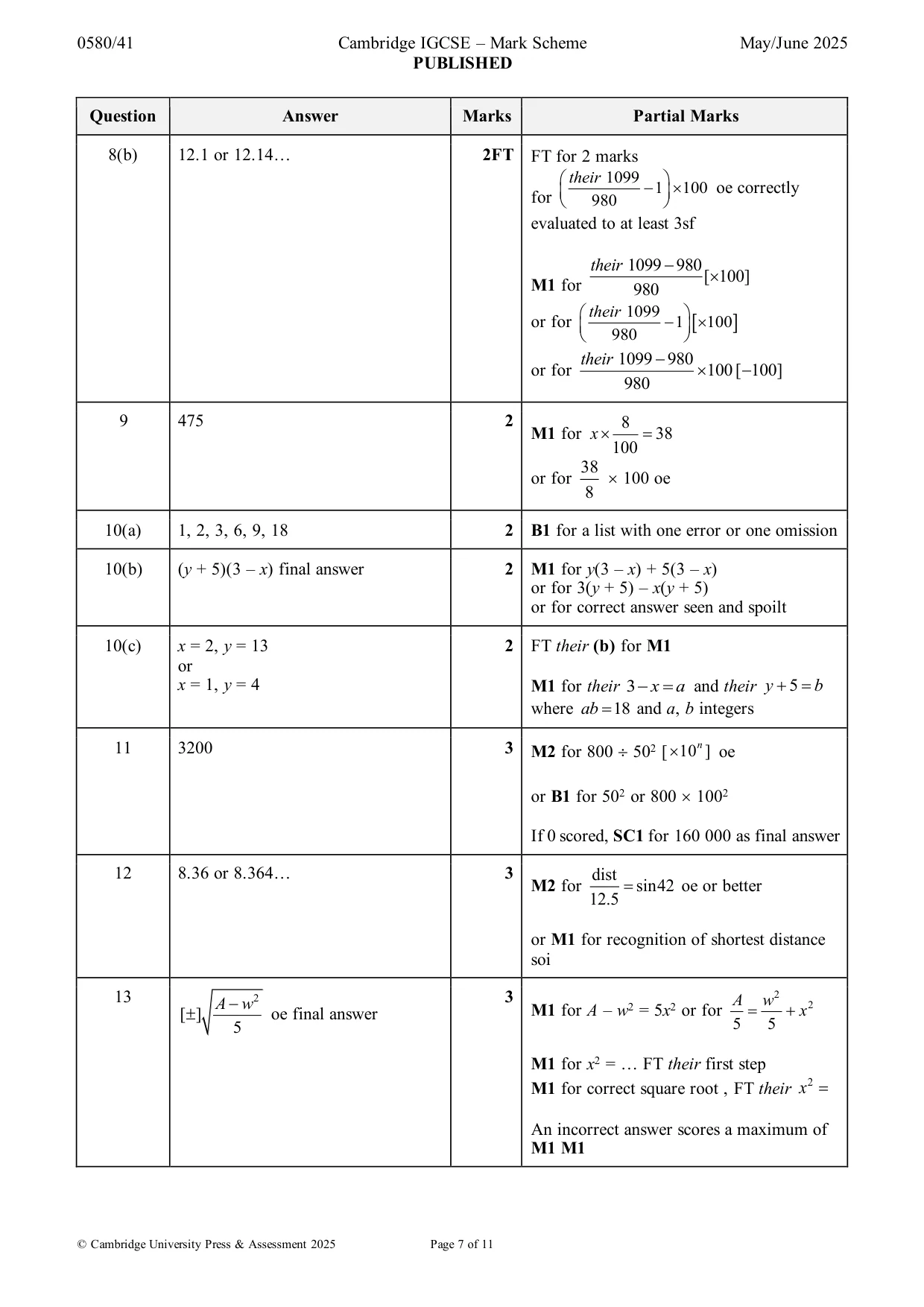 Mark scheme, page 7 of 11