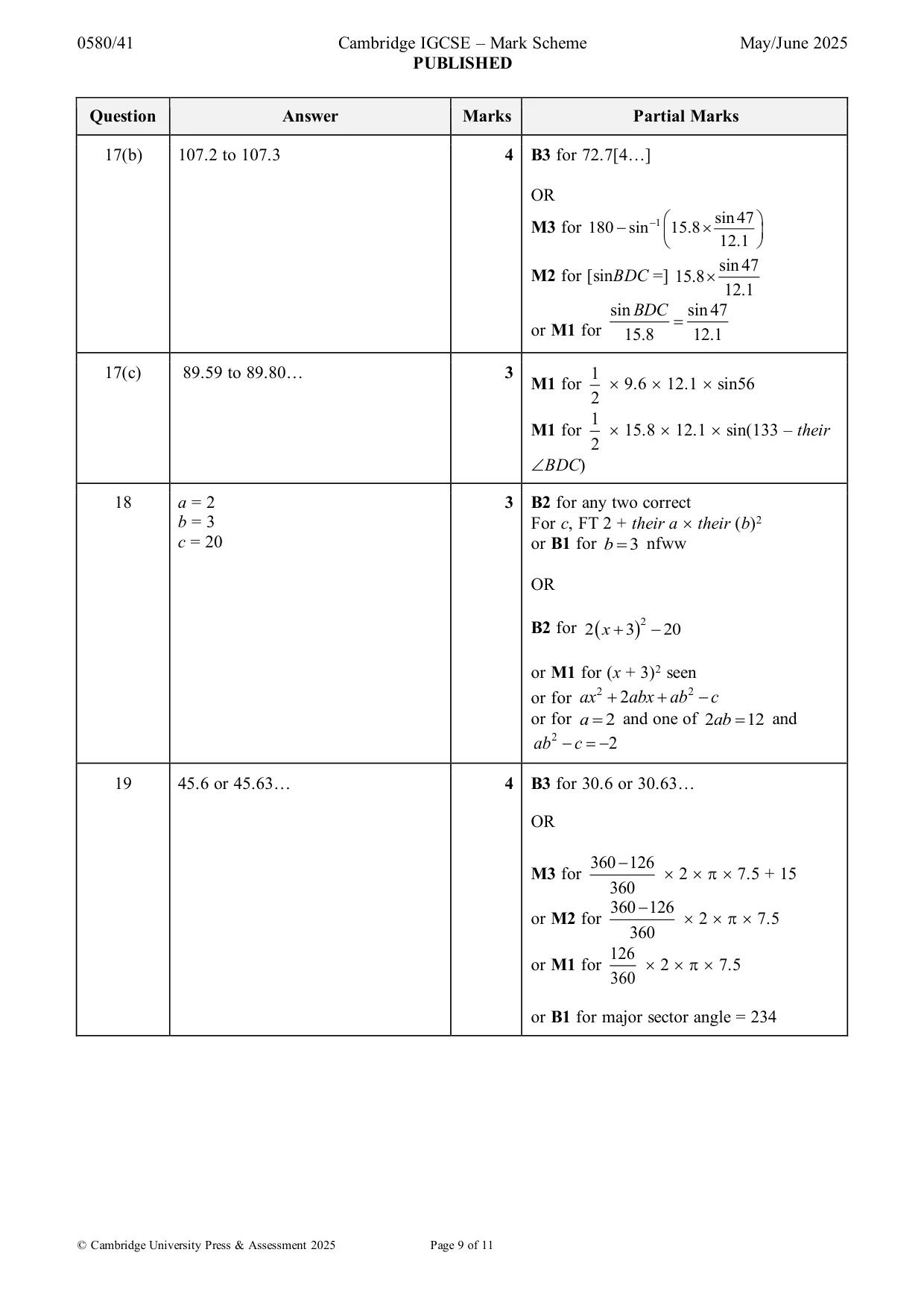 Mark scheme, page 9 of 11