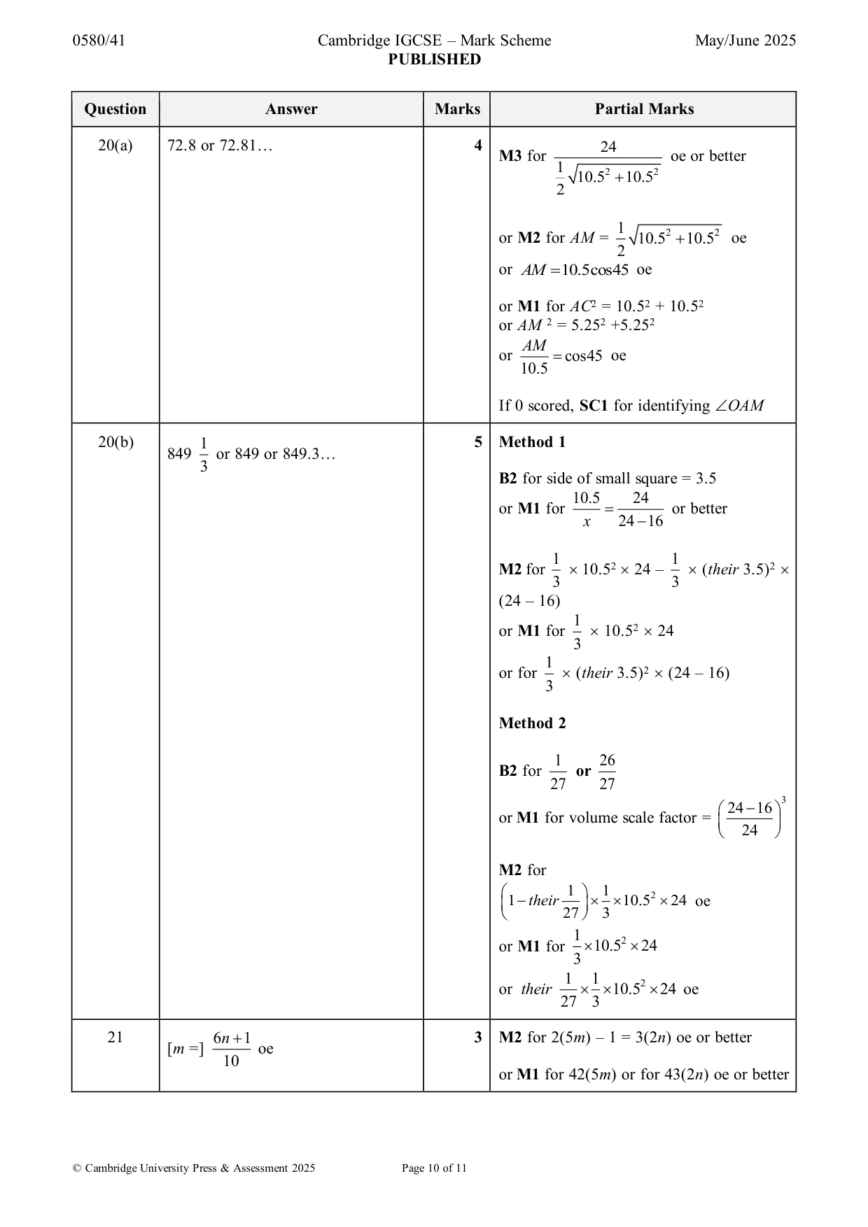 Mark scheme, page 10 of 11