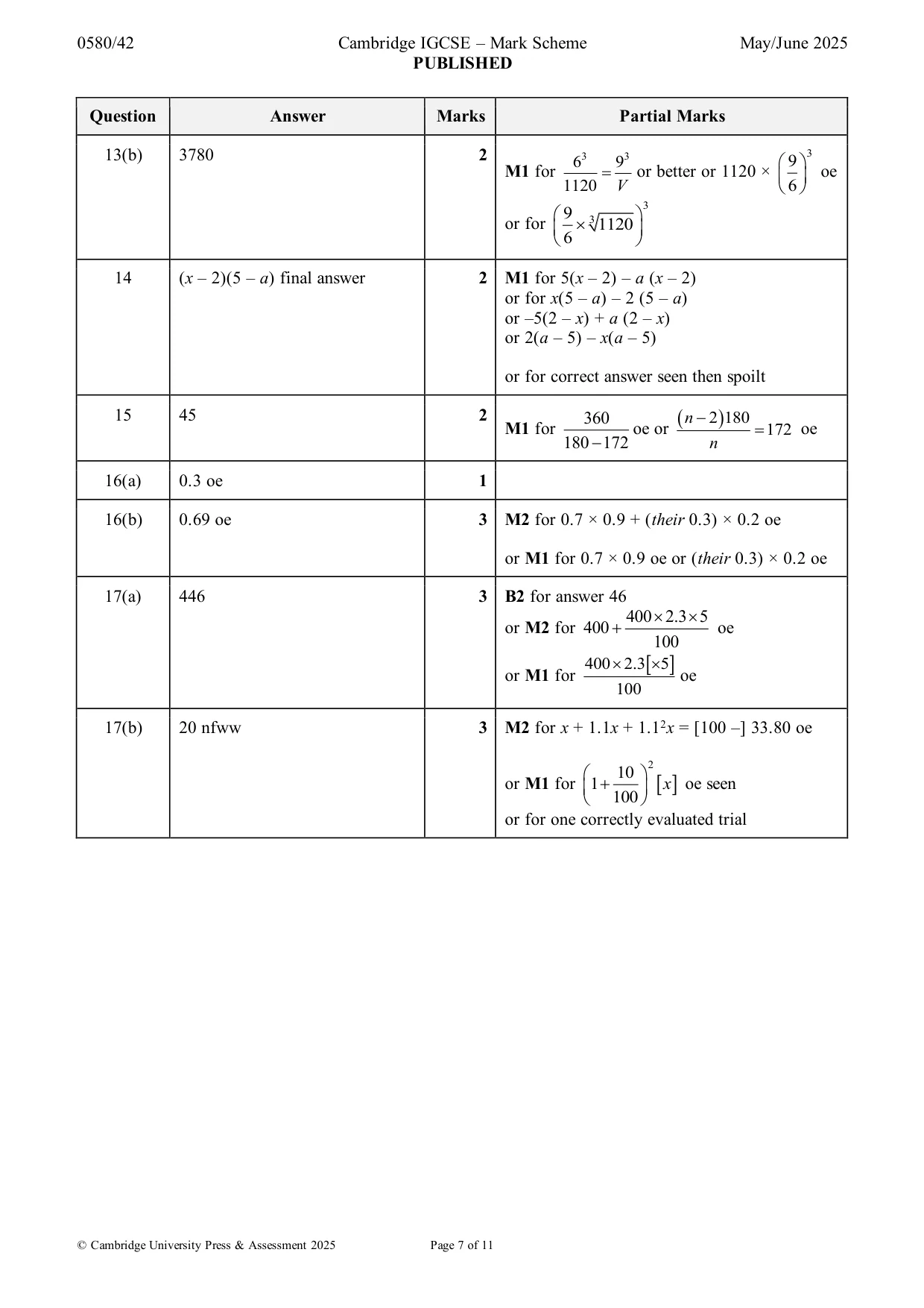 Mark scheme, page 7 of 11
