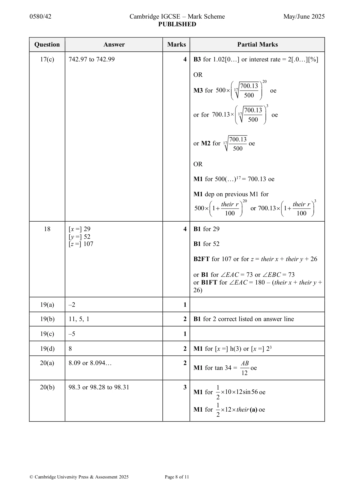 Mark scheme, page 8 of 11