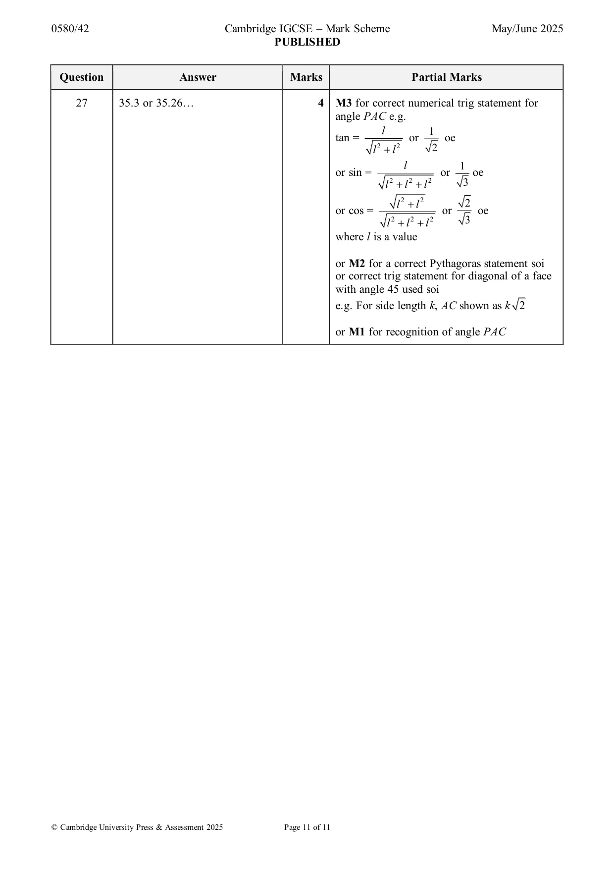 Mark scheme, page 11 of 11