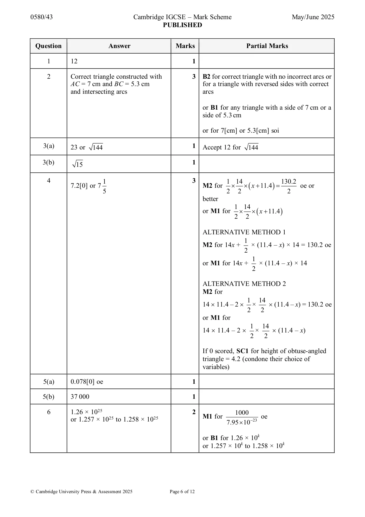 Mark scheme, page 6 of 12