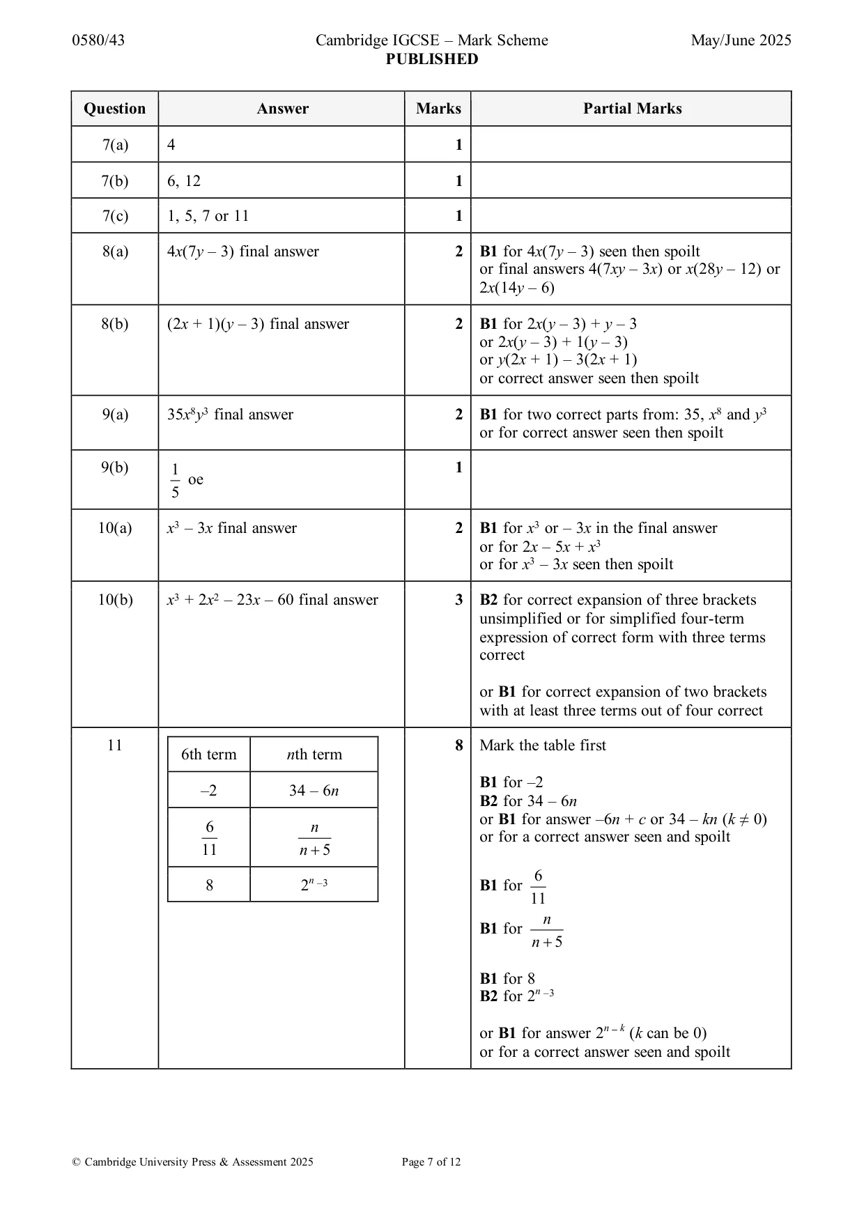 Mark scheme, page 7 of 12