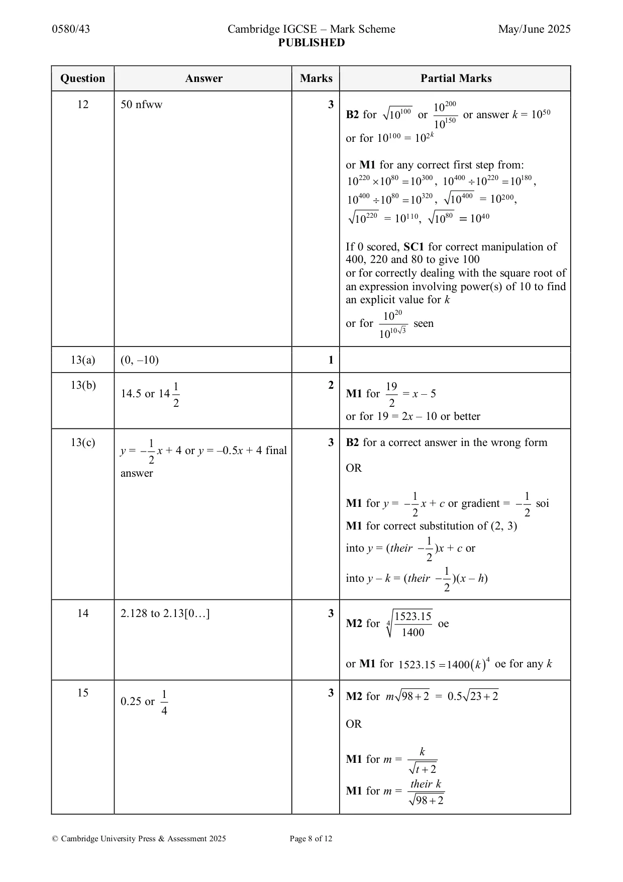 Mark scheme, page 8 of 12