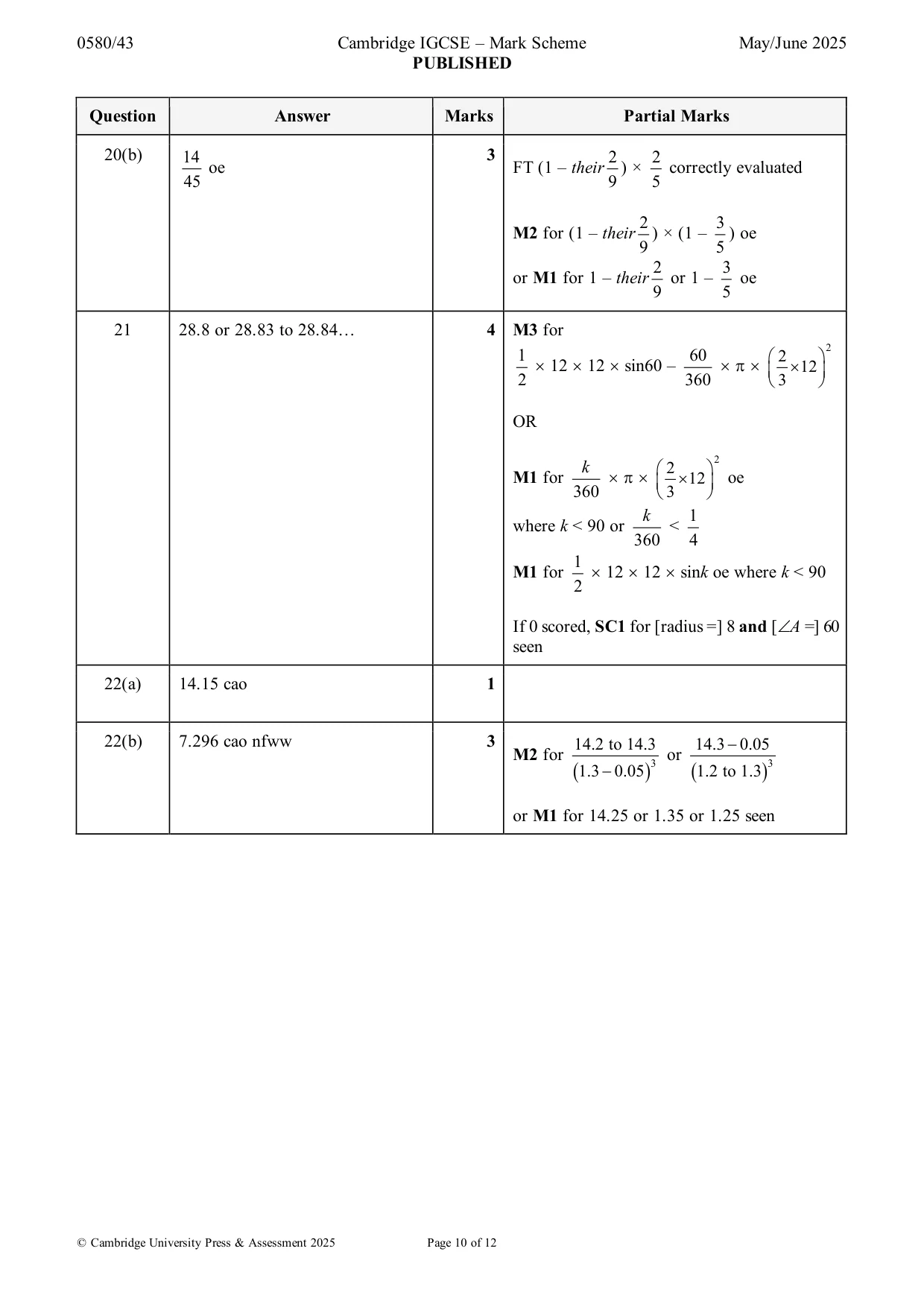 Mark scheme, page 10 of 12