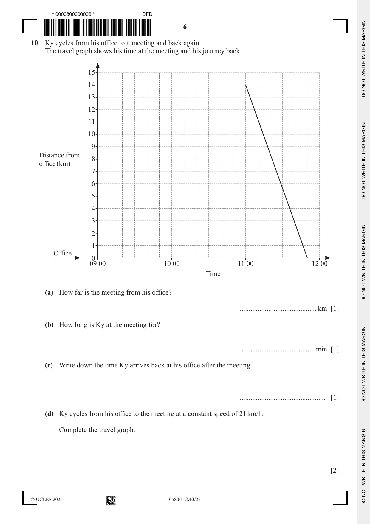 Cambridge IGCSE Mathematics 0580 2025 May/June Paper 1 · Variant 1 question paper, page 6 of 16