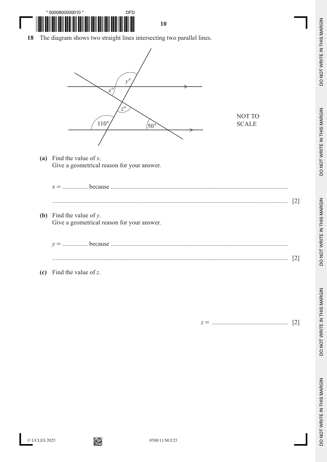 Cambridge IGCSE Mathematics 0580 2025 May/June Paper 1 · Variant 1 question paper, page 10 of 16