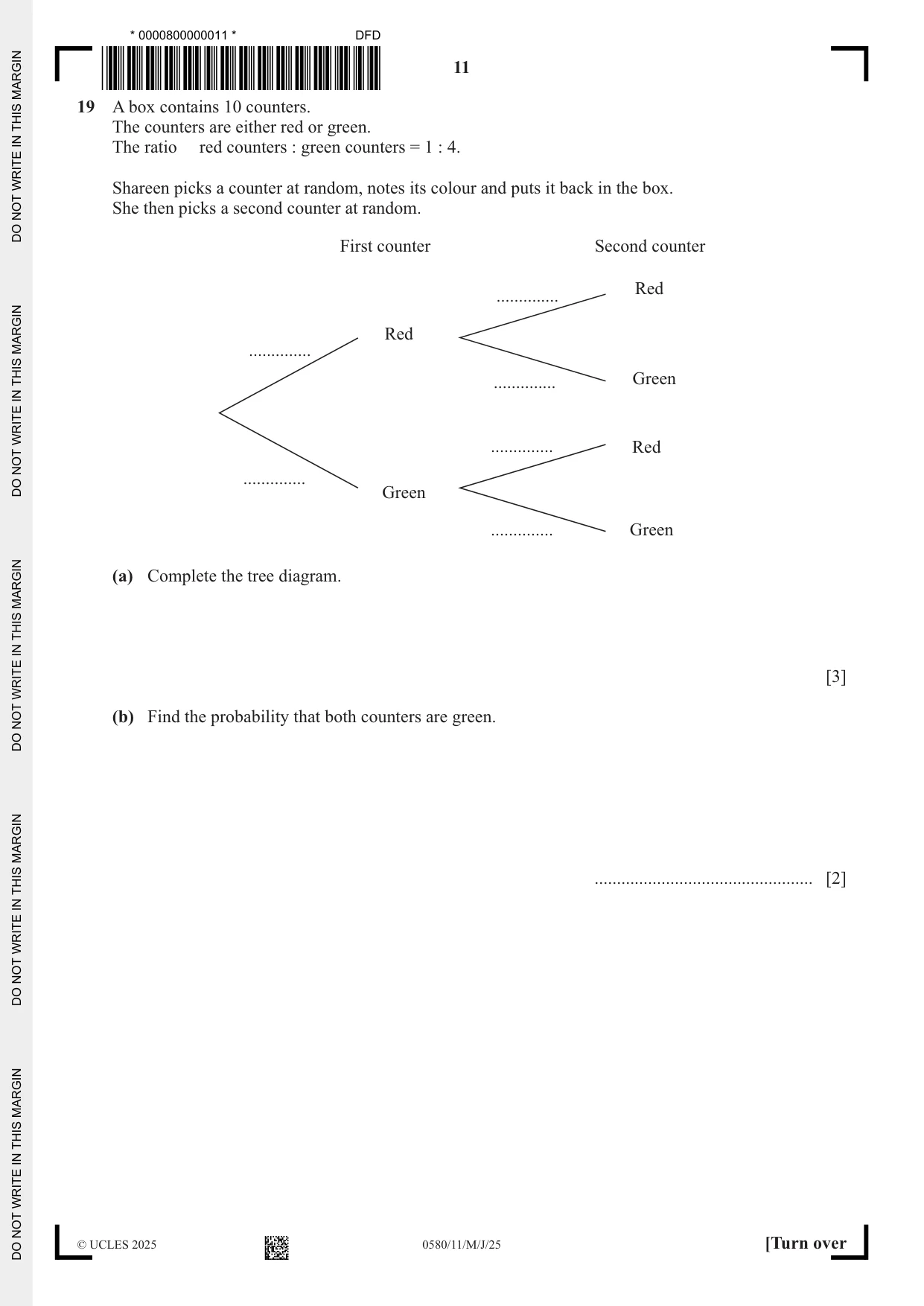 Cambridge IGCSE Mathematics 0580 2025 May/June Paper 1 · Variant 1 question paper, page 11 of 16