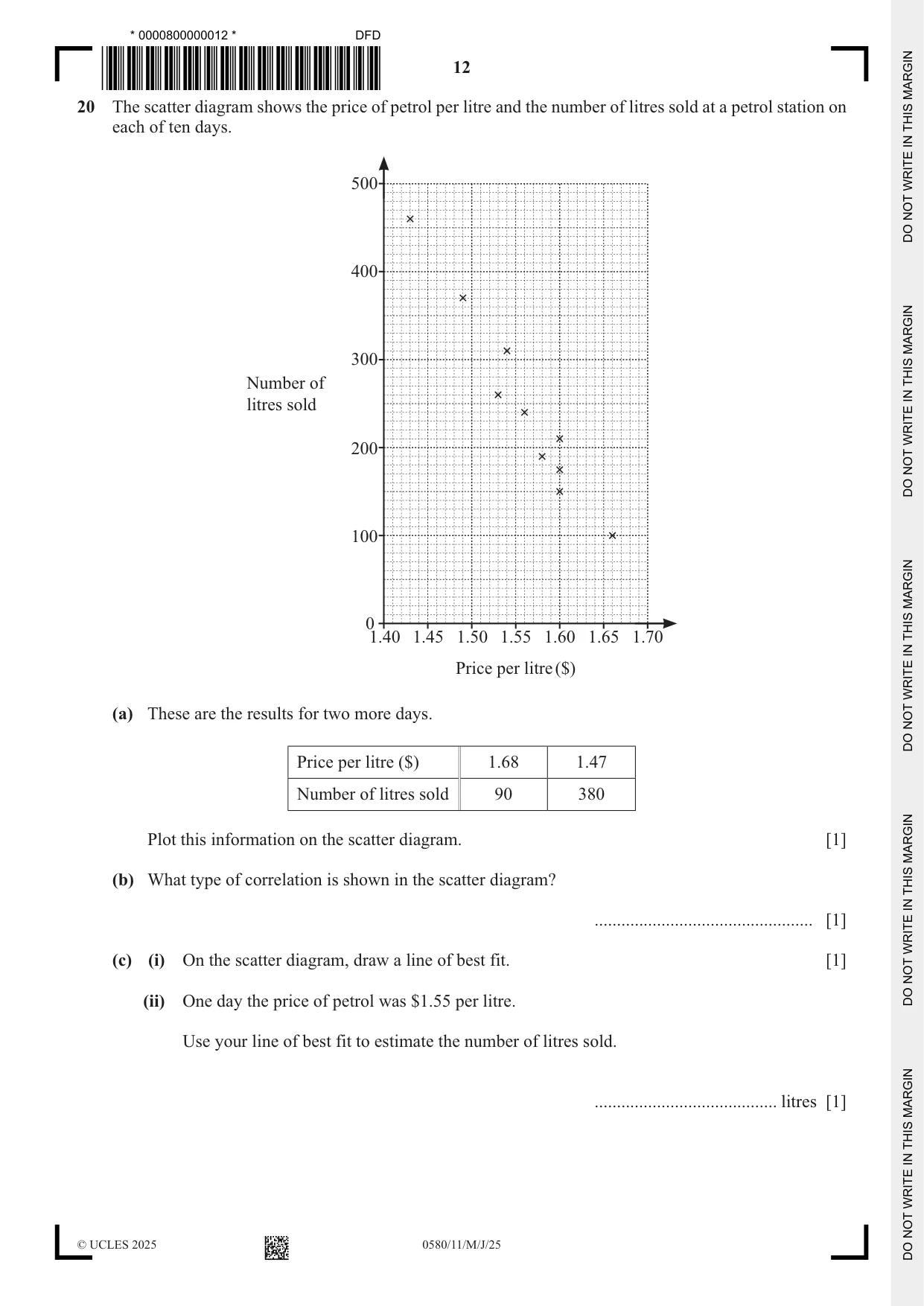 Cambridge IGCSE Mathematics 0580 2025 May/June Paper 1 · Variant 1 question paper, page 12 of 16
