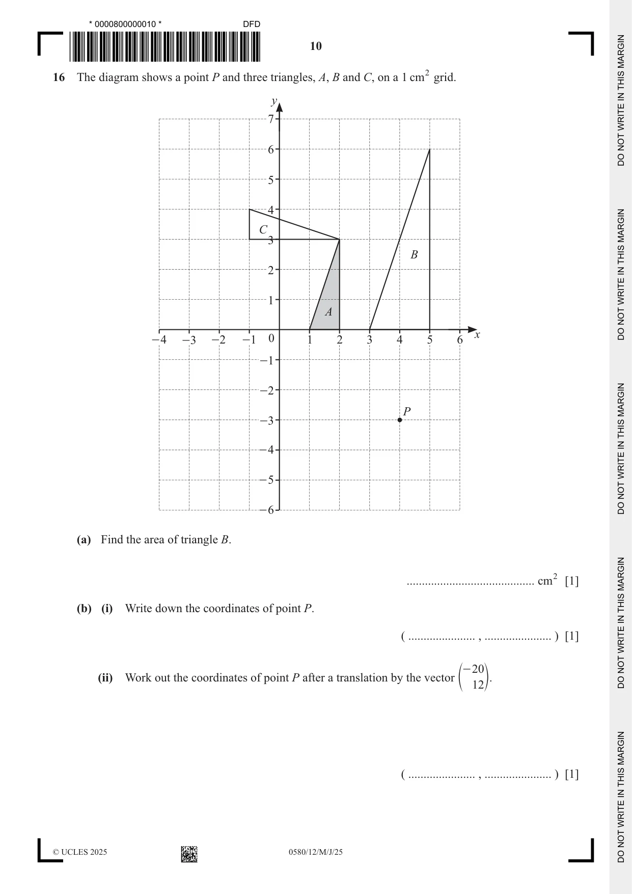 Cambridge IGCSE Mathematics 0580 2025 May/June Paper 1 · Variant 2 question paper, page 10 of 16
