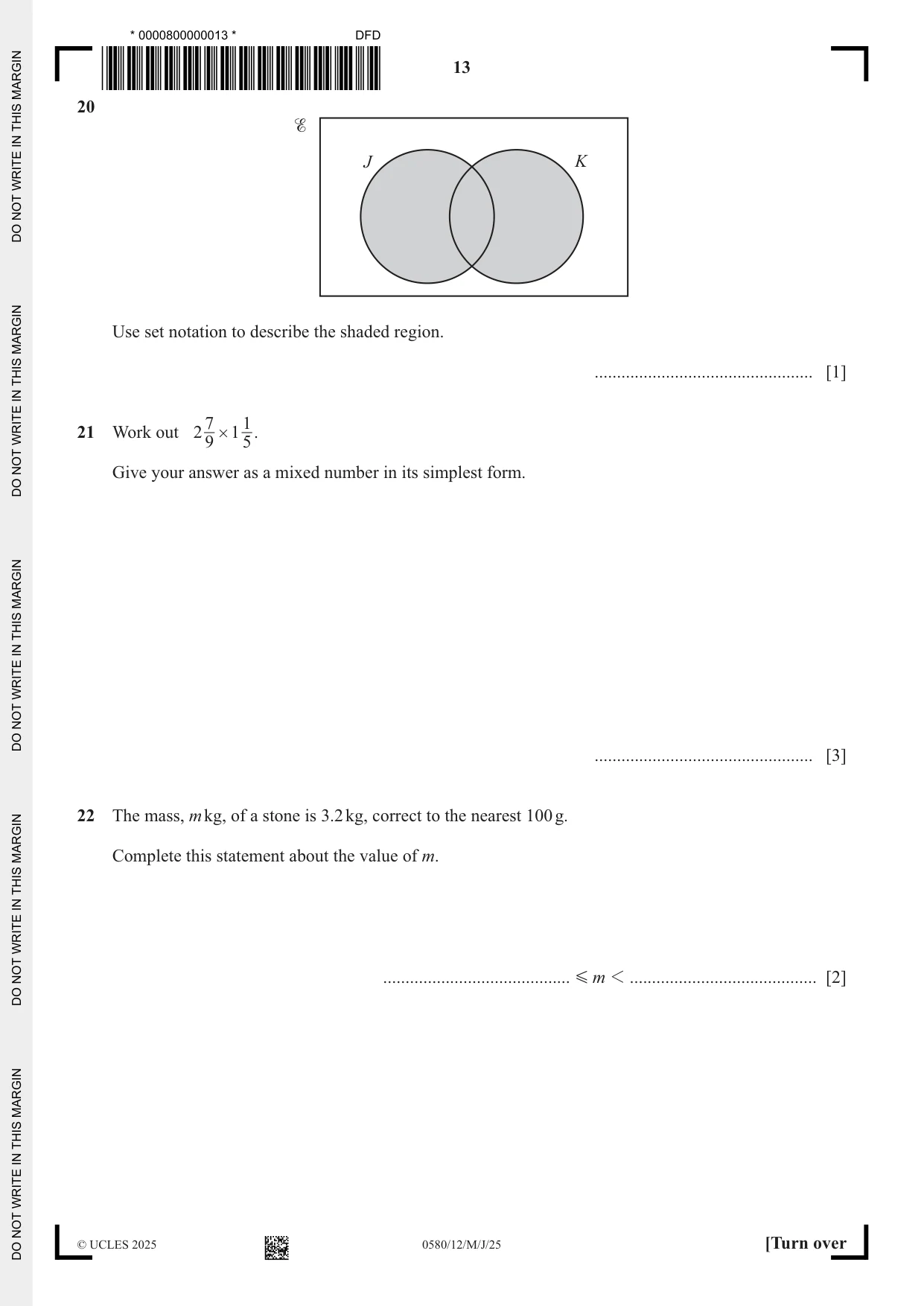 Cambridge IGCSE Mathematics 0580 2025 May/June Paper 1 · Variant 2 question paper, page 13 of 16