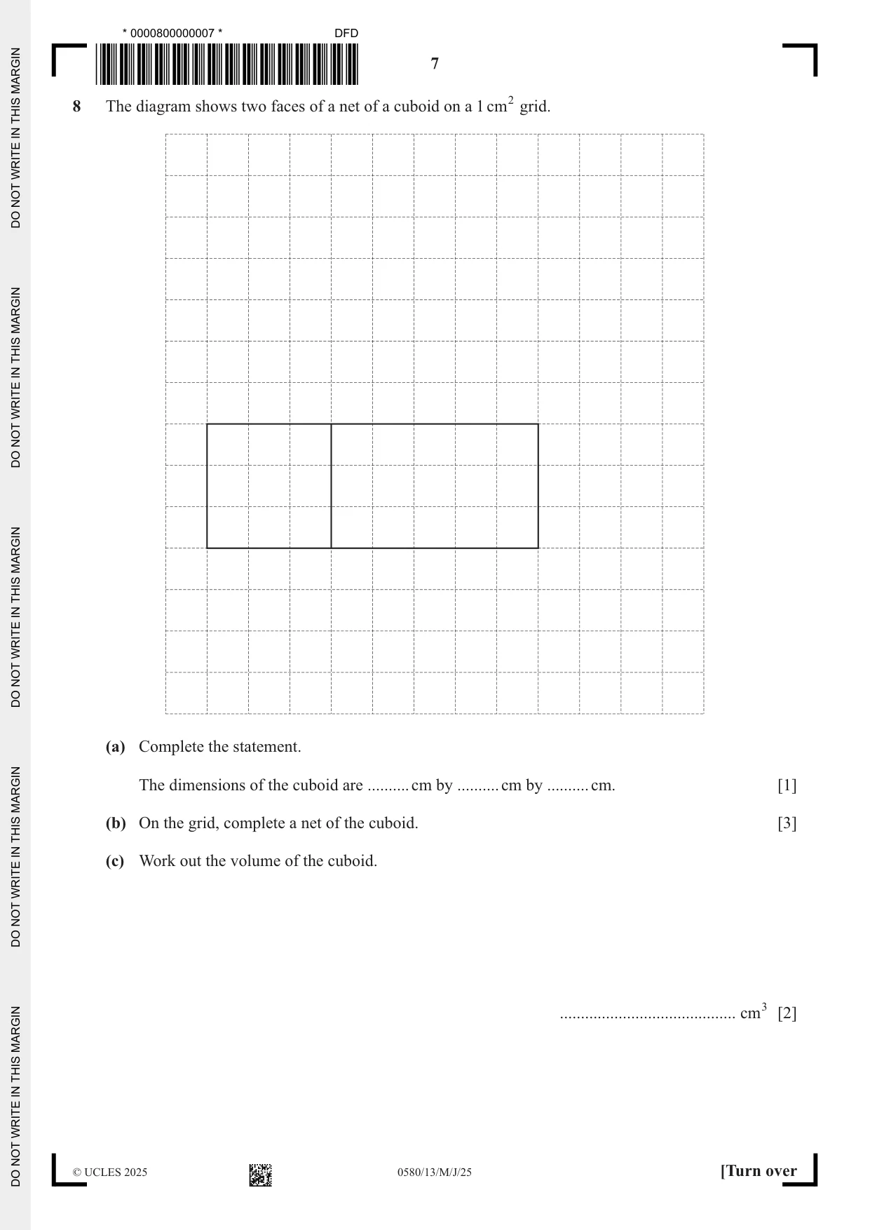 Cambridge IGCSE Mathematics 0580 2025 May/June Paper 1 · Variant 3 question paper, page 7 of 20
