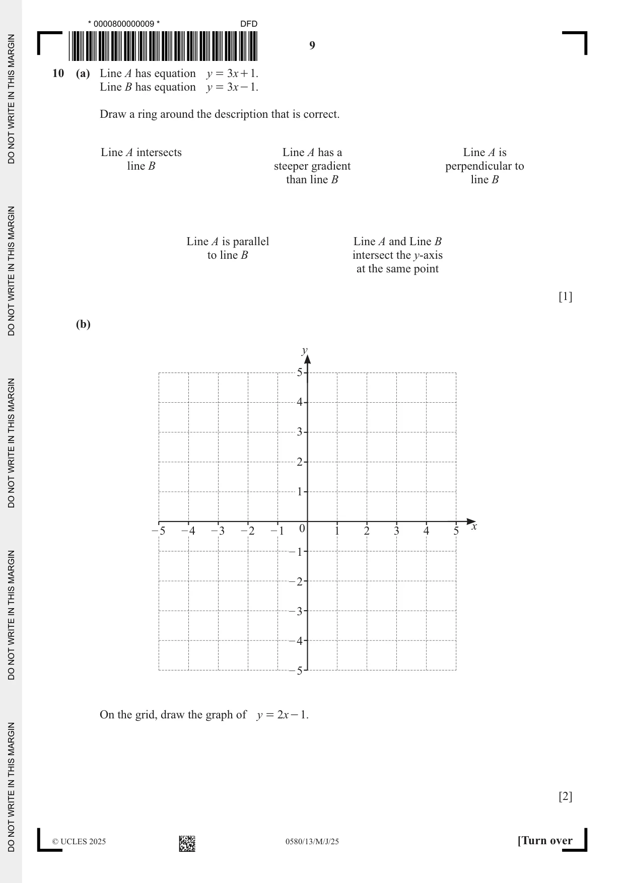 Cambridge IGCSE Mathematics 0580 2025 May/June Paper 1 · Variant 3 question paper, page 9 of 20