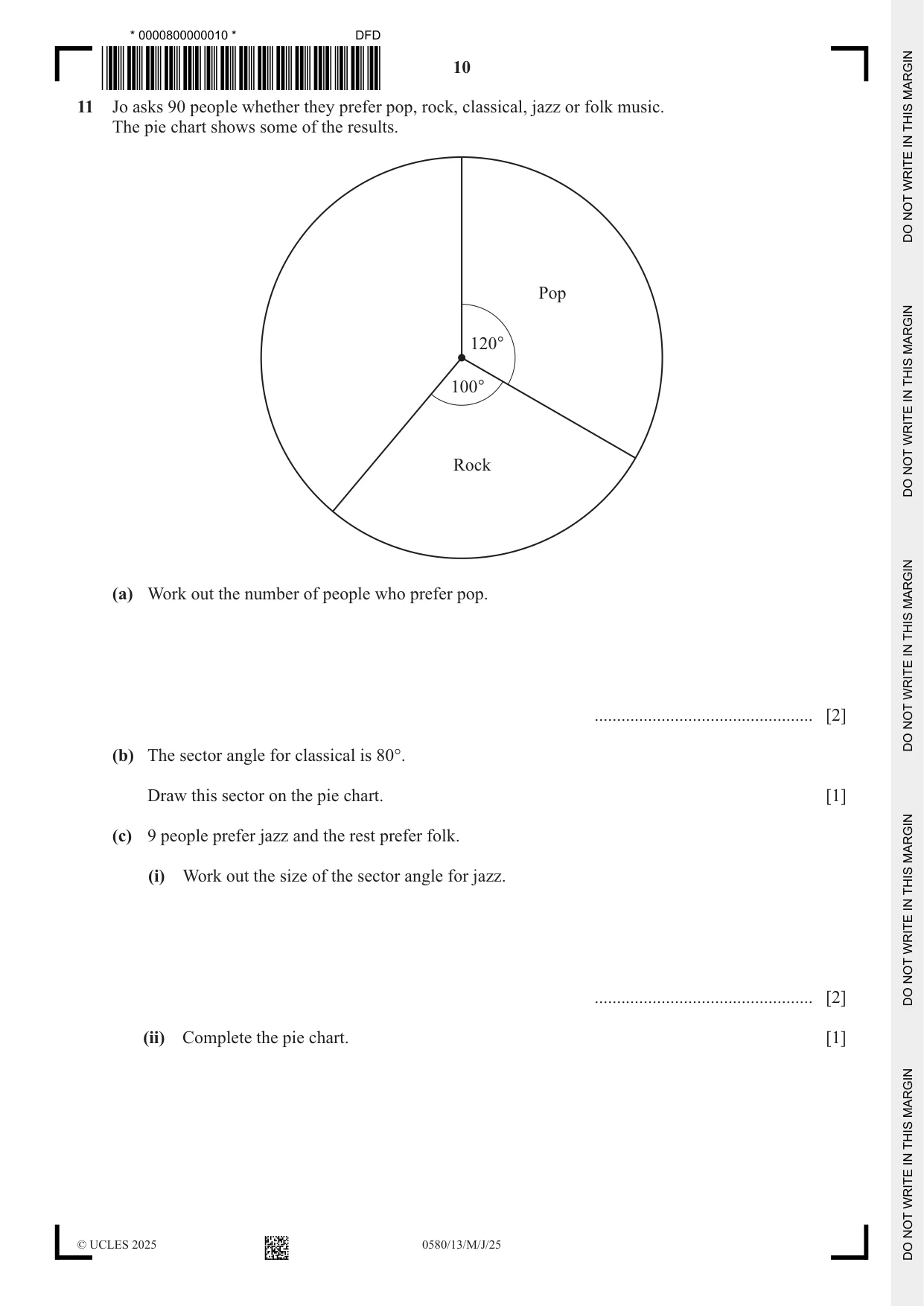 Cambridge IGCSE Mathematics 0580 2025 May/June Paper 1 · Variant 3 question paper, page 10 of 20
