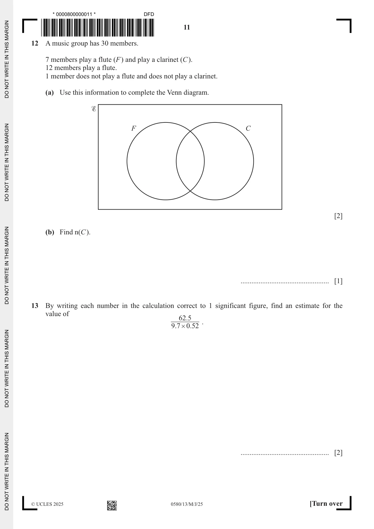 Cambridge IGCSE Mathematics 0580 2025 May/June Paper 1 · Variant 3 question paper, page 11 of 20