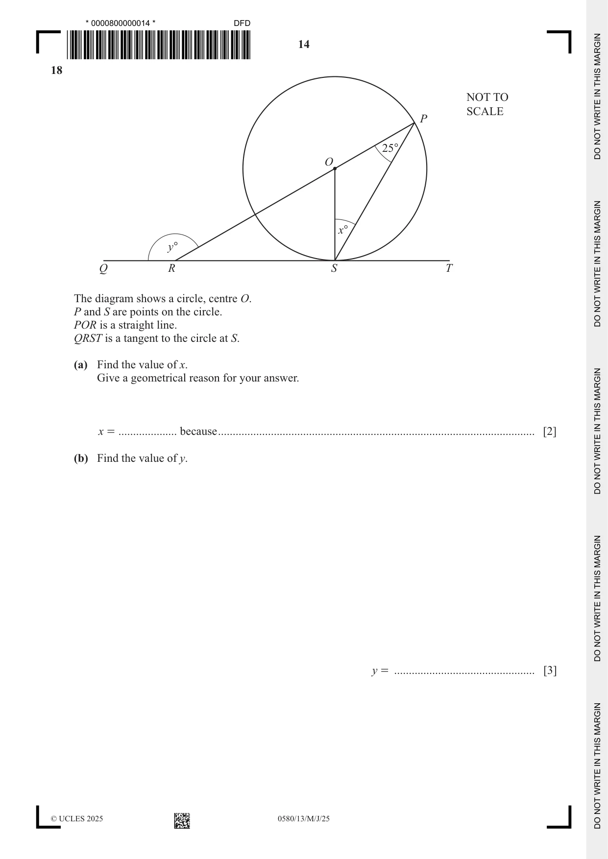 Cambridge IGCSE Mathematics 0580 2025 May/June Paper 1 · Variant 3 question paper, page 14 of 20